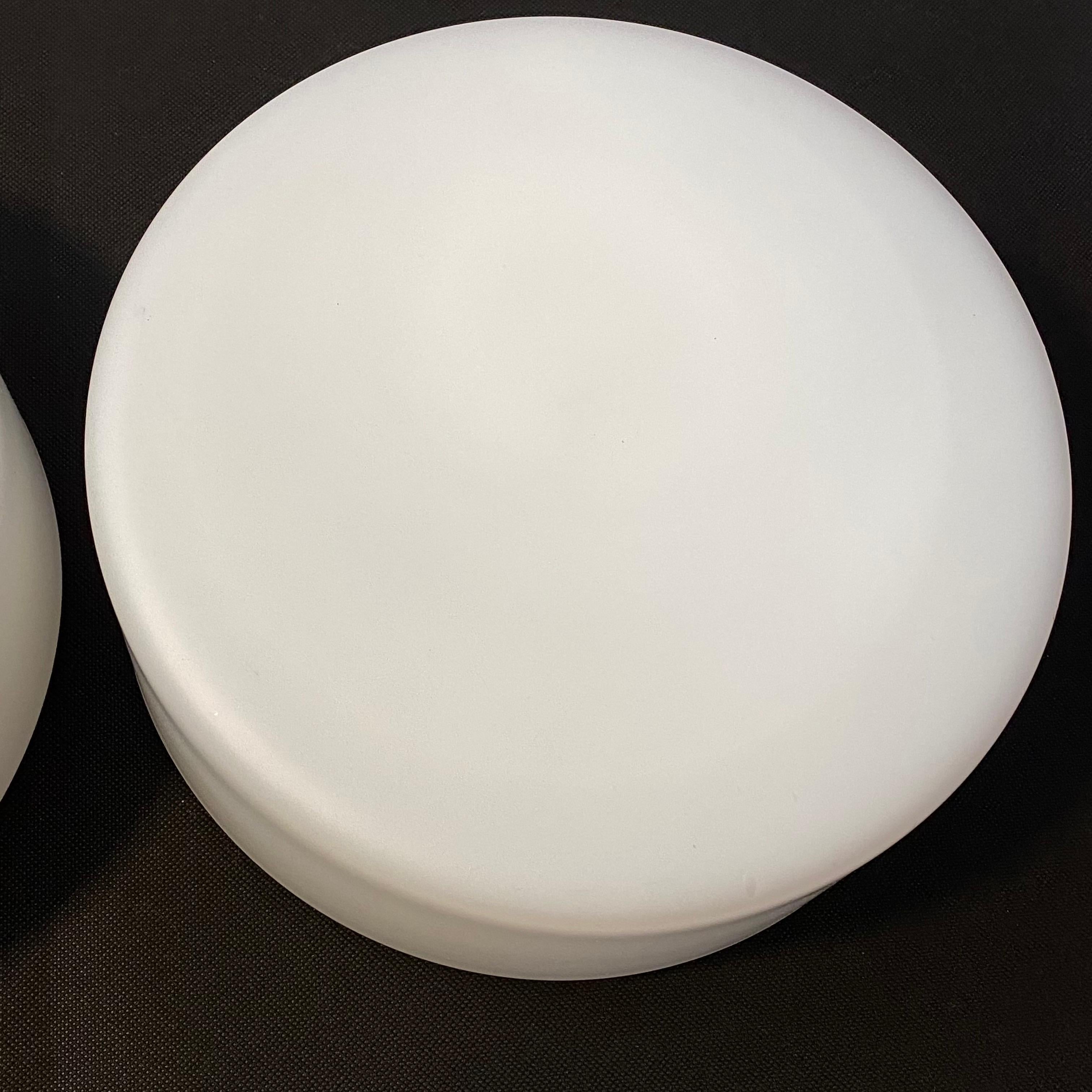 Pair of Round Bauhaus Milk Glass Flush Mount Lights by RZB Leuchten, 1960s In Good Condition In Nuernberg, DE
