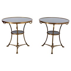 Pair of Round Black Marble-Top Gueridon Tables