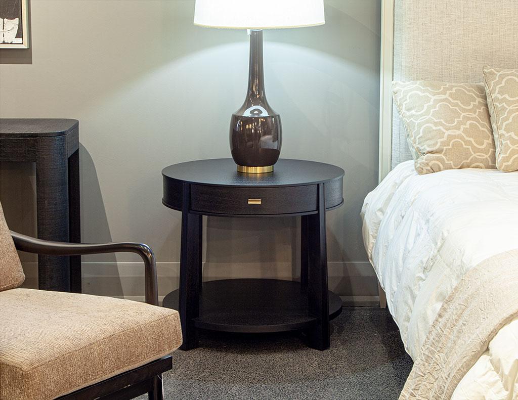 Pair of Round Black Nightstand Side Tables by Barbara Barry Baker Furniture 5