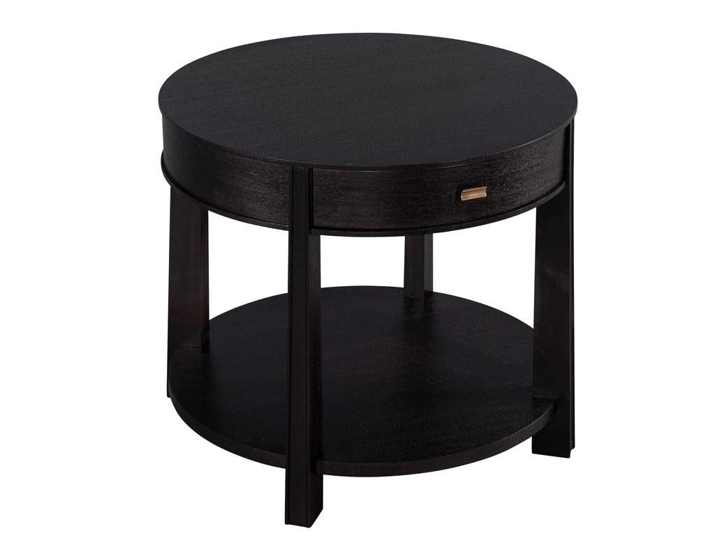 American Pair of Round Black Nightstand Side Tables by Barbara Barry Baker Furniture