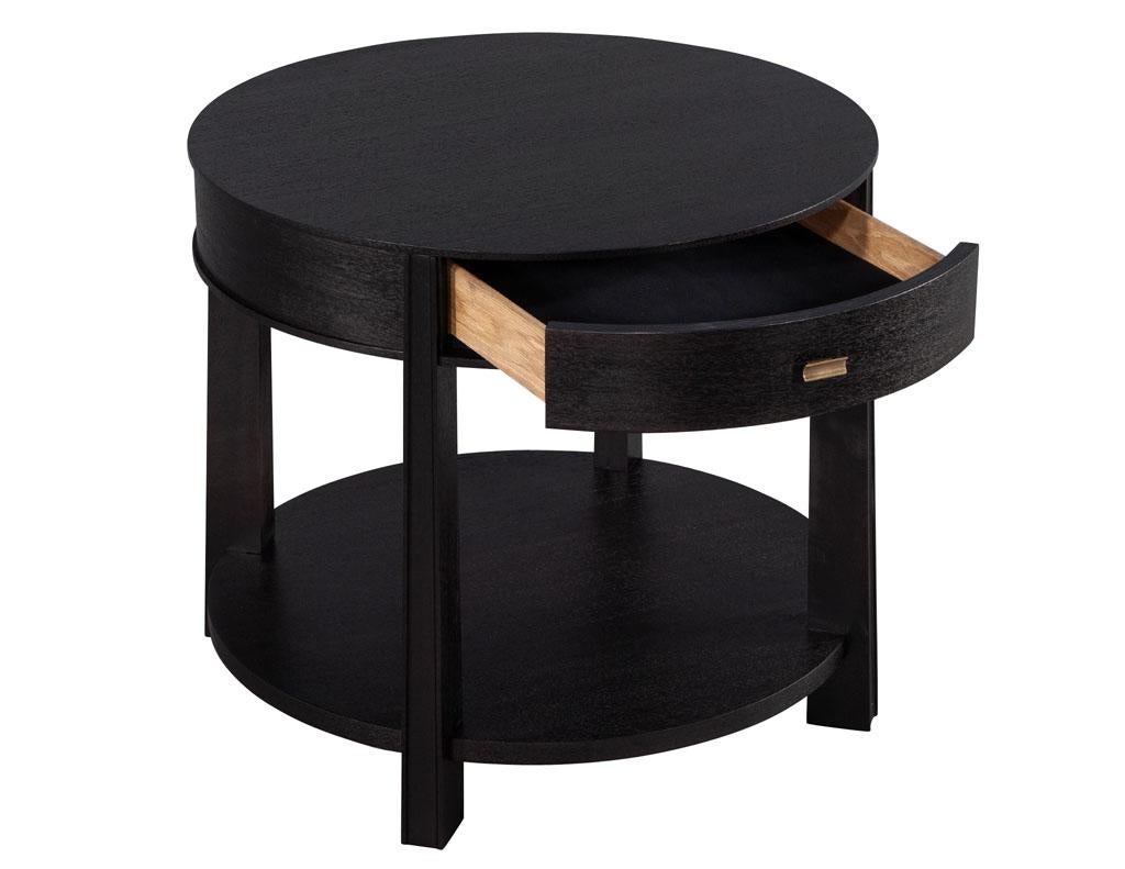 Pair of Round Black Nightstand Side Tables by Barbara Barry Baker Furniture In New Condition In North York, ON