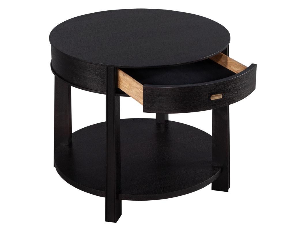 Modern Pair of Round Black Nightstand Side Tables by Barbara Barry Baker Furniture