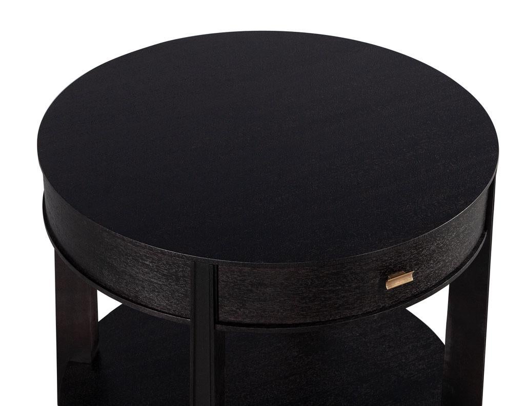 Contemporary Pair of Round Black Nightstand Side Tables by Barbara Barry Baker Furniture