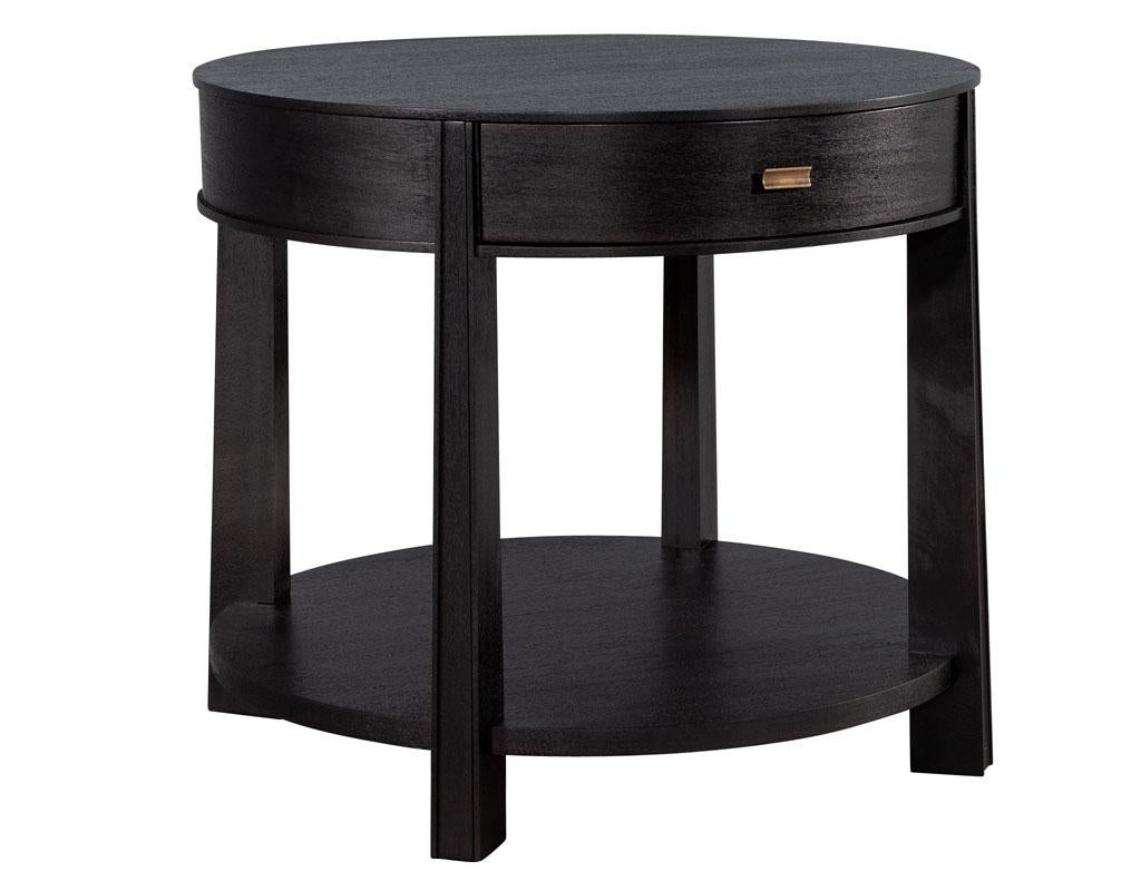 Contemporary Pair of Round Black Nightstand Side Tables by Barbara Barry Baker Furniture