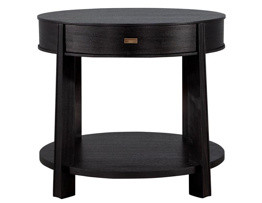 Pair of Round Black Nightstand Side Tables by Barbara Barry Baker Furniture 2