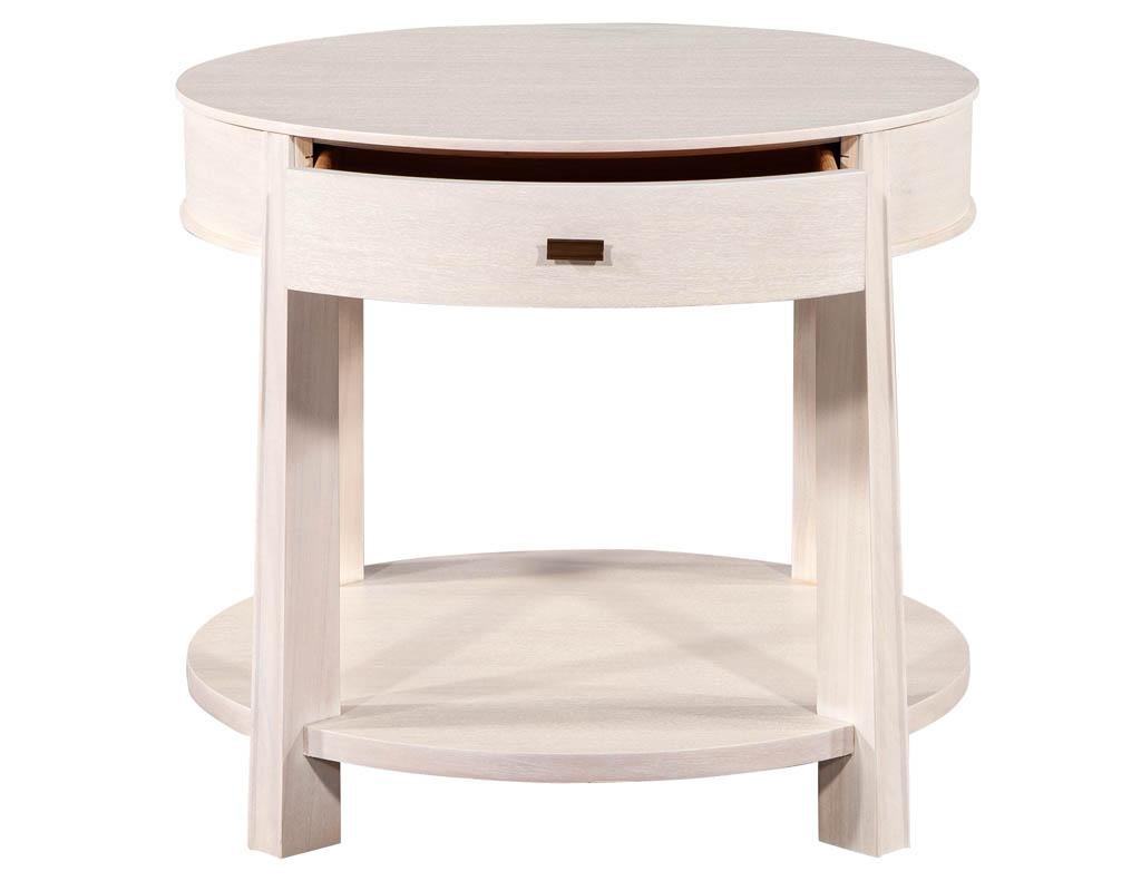 Modern Pair of Round Bleached Side Tables by Barbara Barry