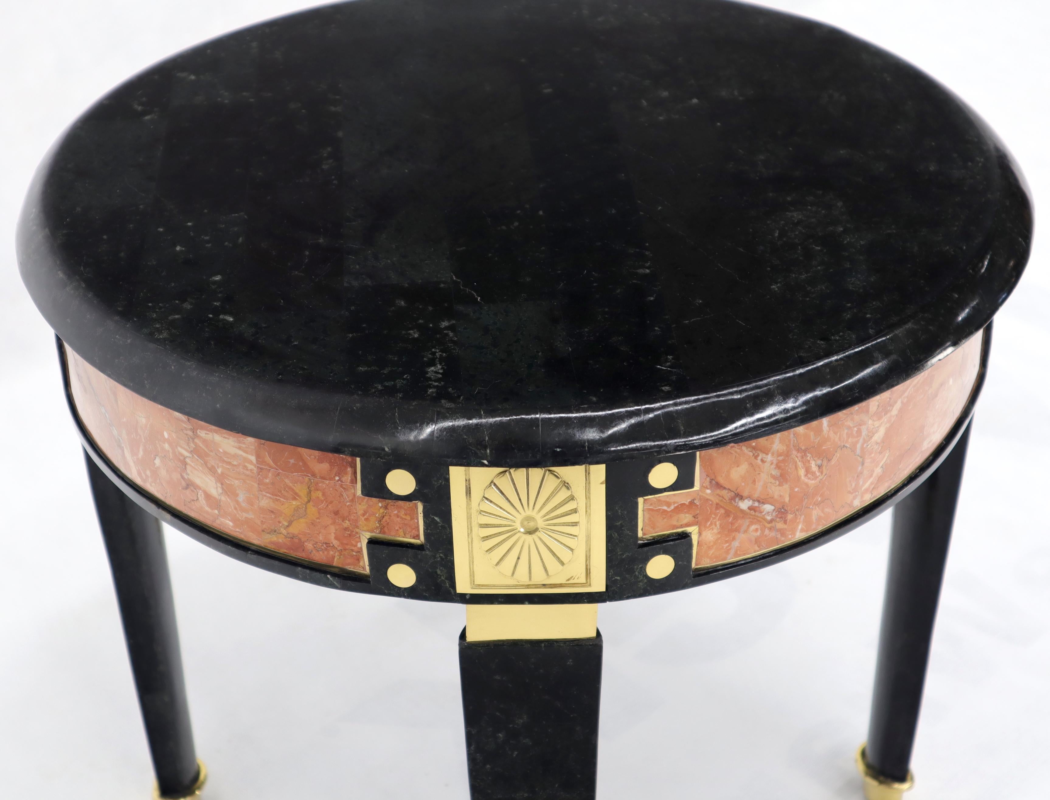 Pair of Round Brass and Black Marble Top End Side Tables 3