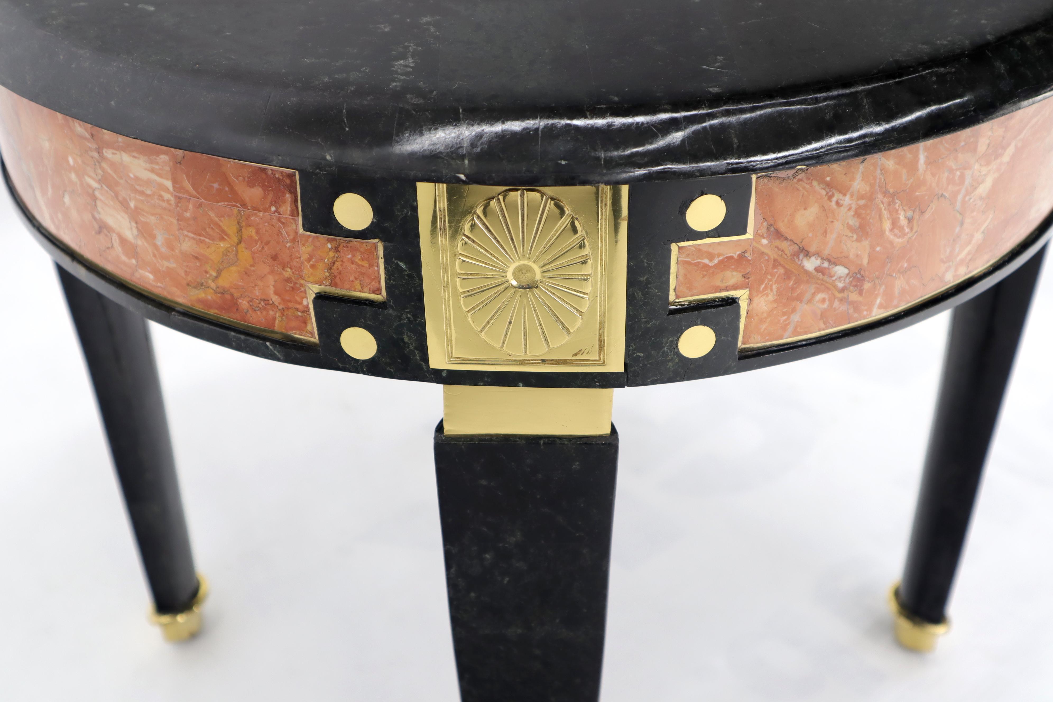 Pair of Round Brass and Black Marble Top End Side Tables 4