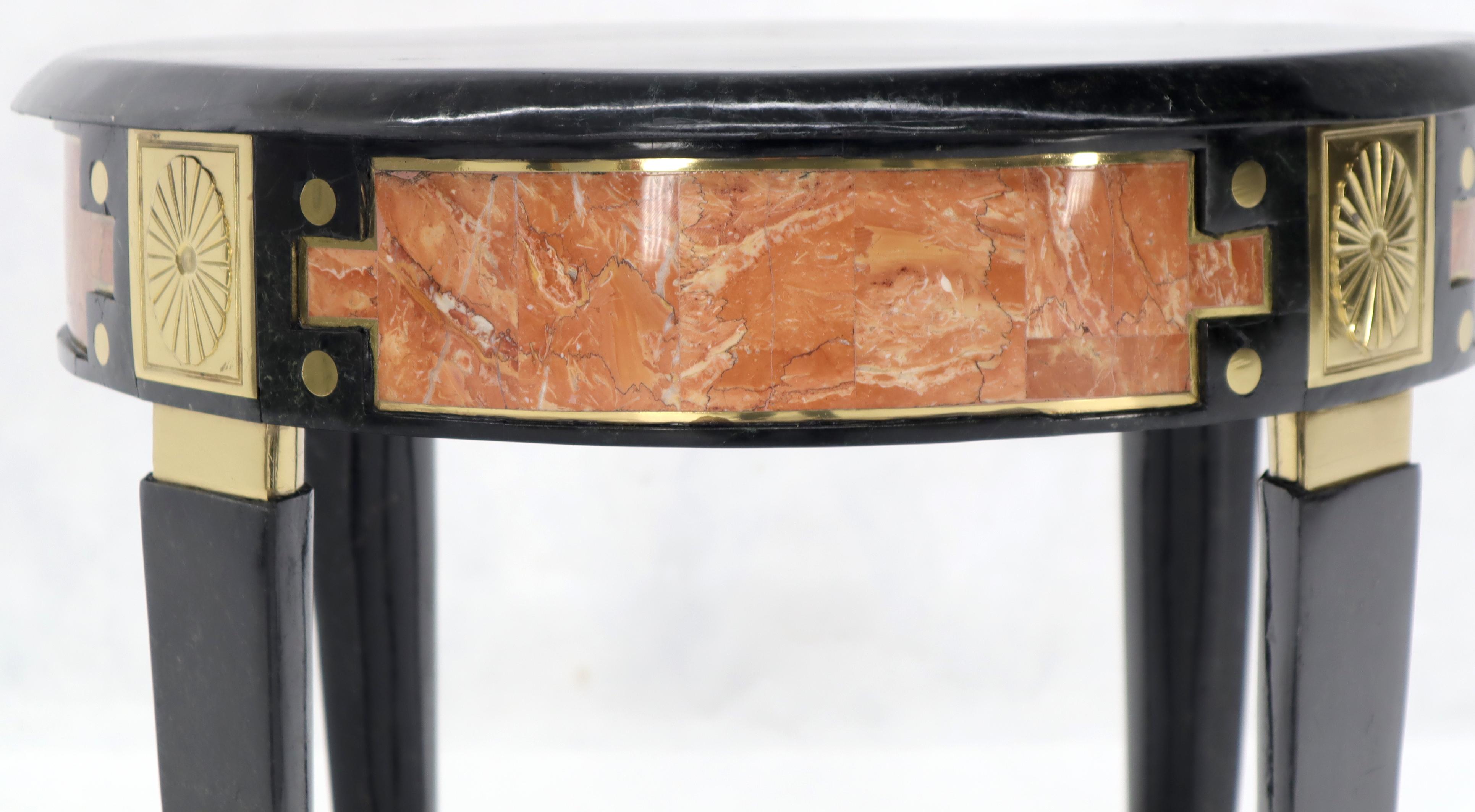 Pair of Round Brass and Black Marble Top End Side Tables 5