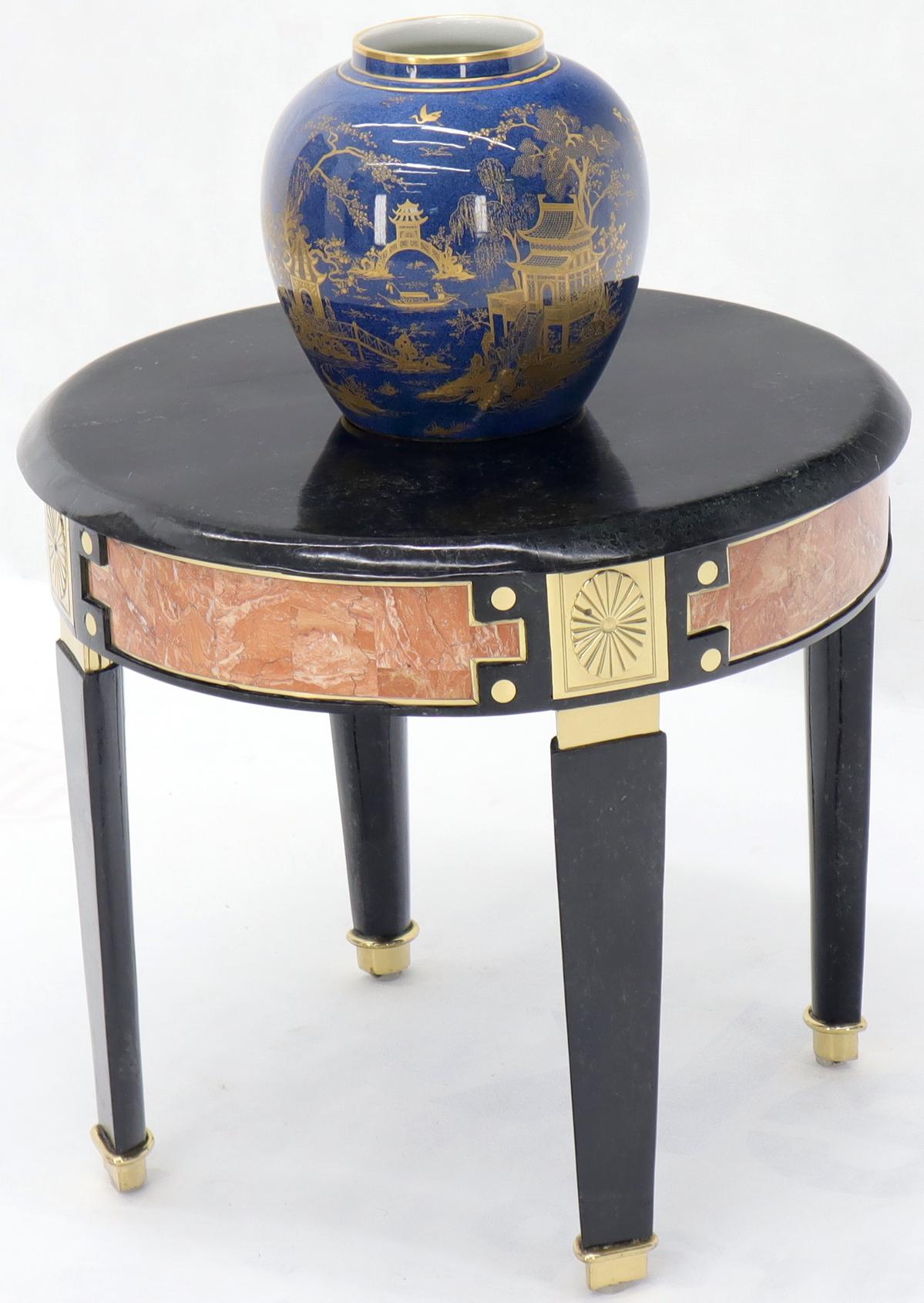 Pair of Round Brass and Black Marble Top End Side Tables 6