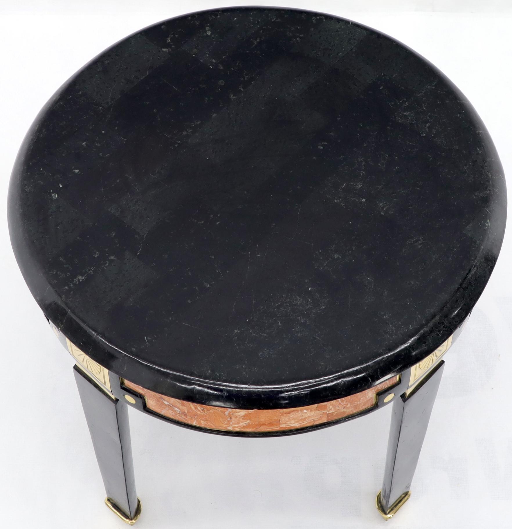 20th Century Pair of Round Brass and Black Marble Top End Side Tables