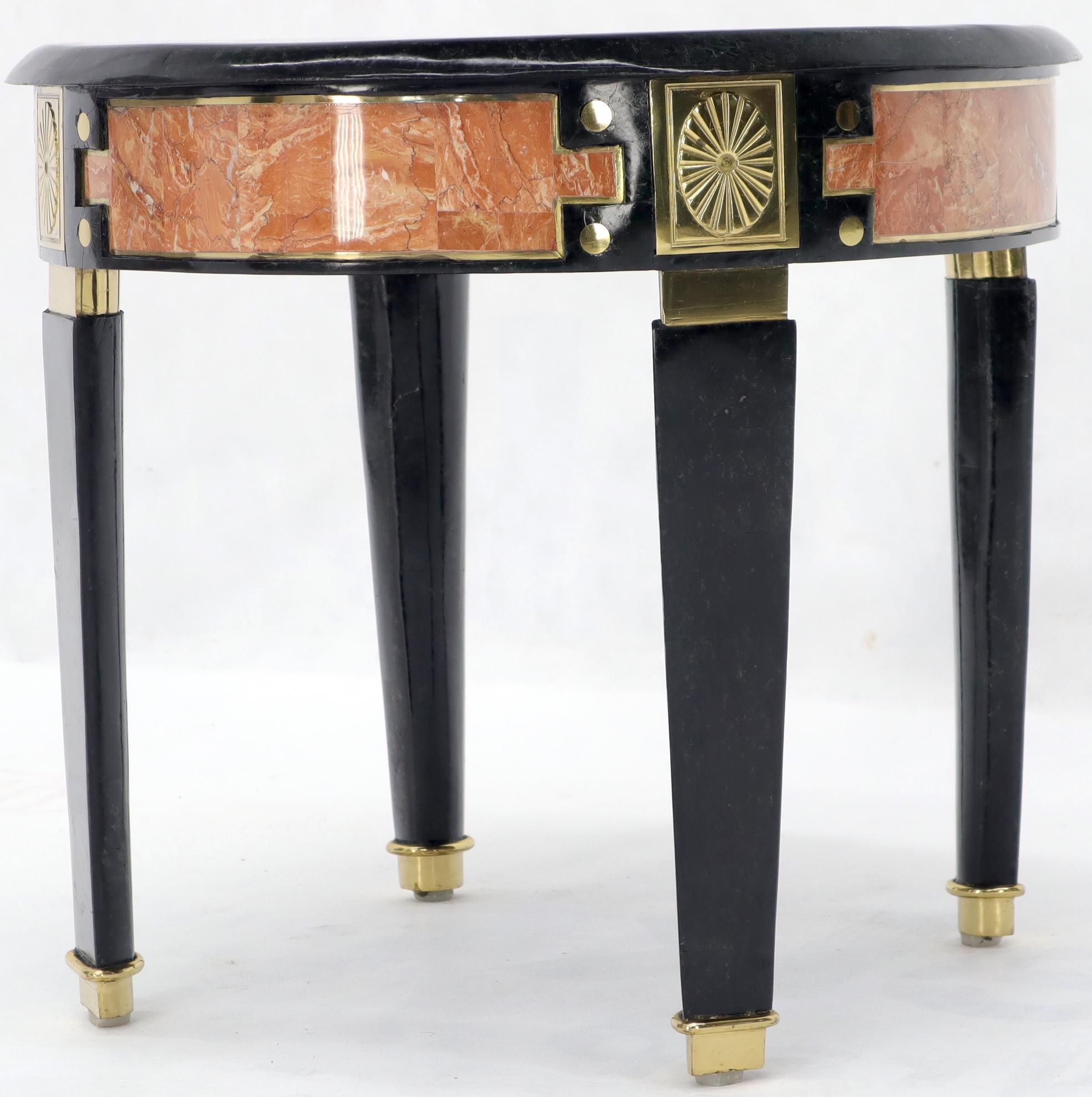 Pair of Round Brass and Black Marble Top End Side Tables 2