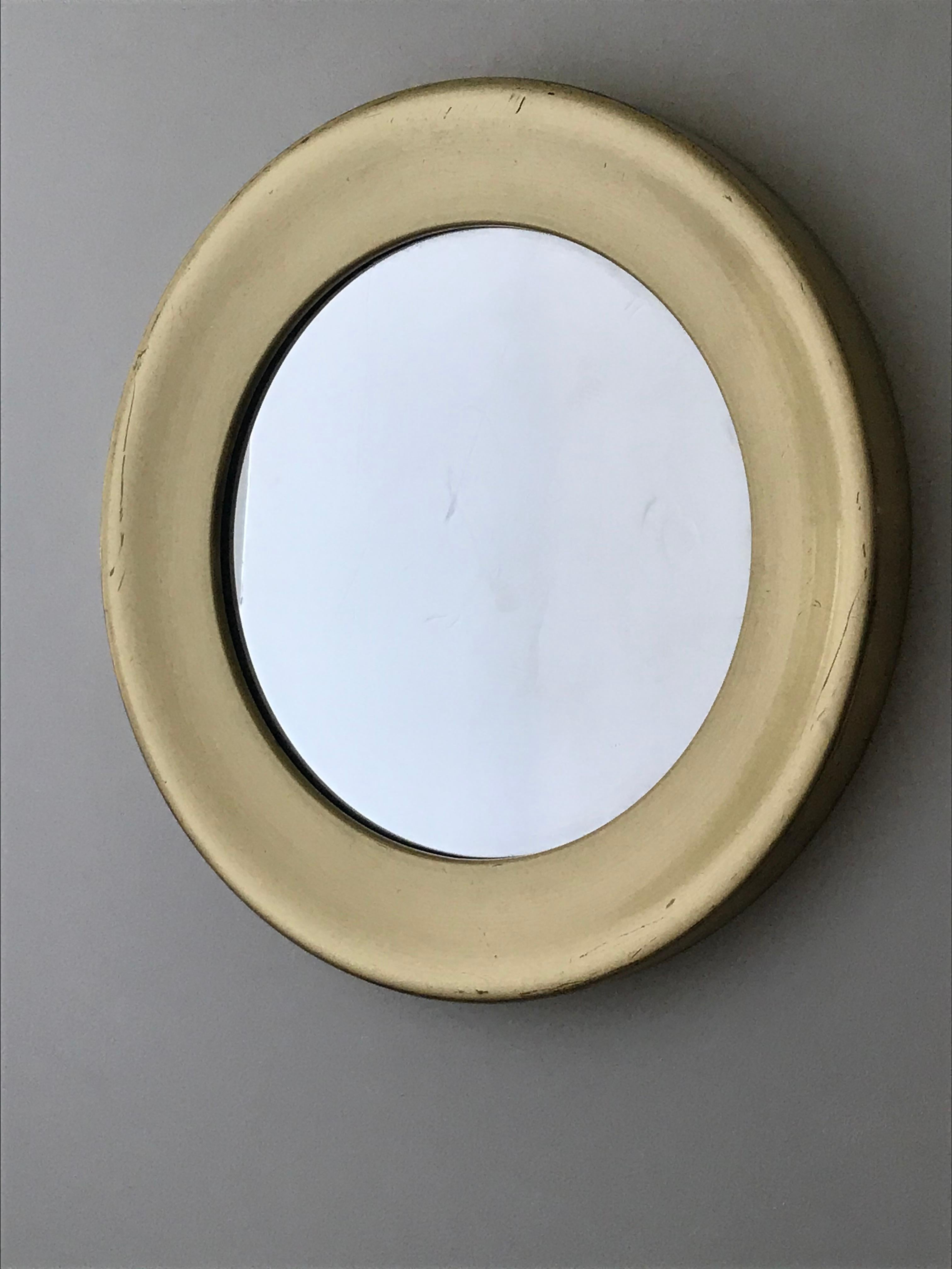 Swedish Pair of Round Brass Mirrors by Glasmaster, Markaryd, Sweden, 1960s For Sale
