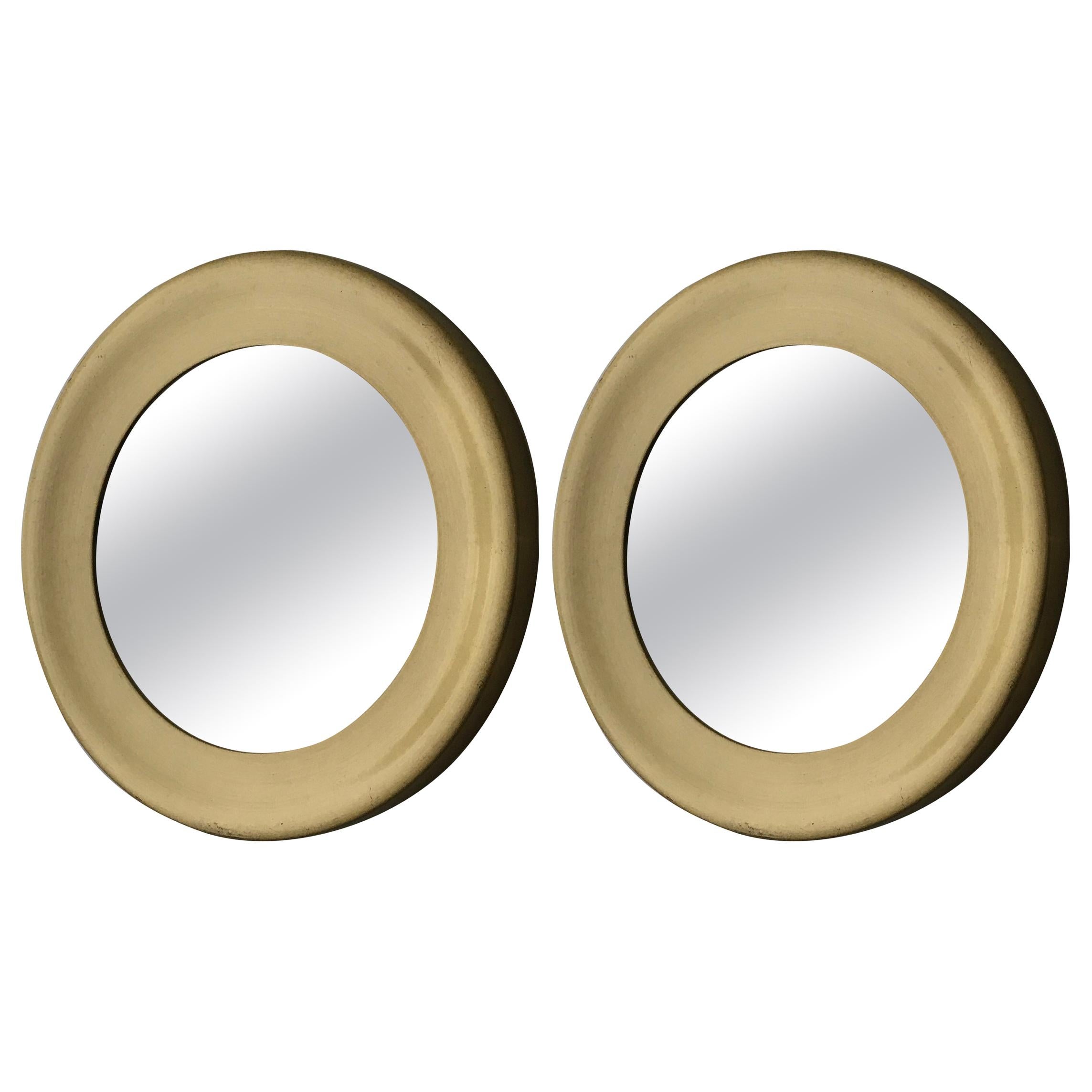 Pair of Round Brass Mirrors by Glasmaster, Markaryd, Sweden, 1960s For Sale