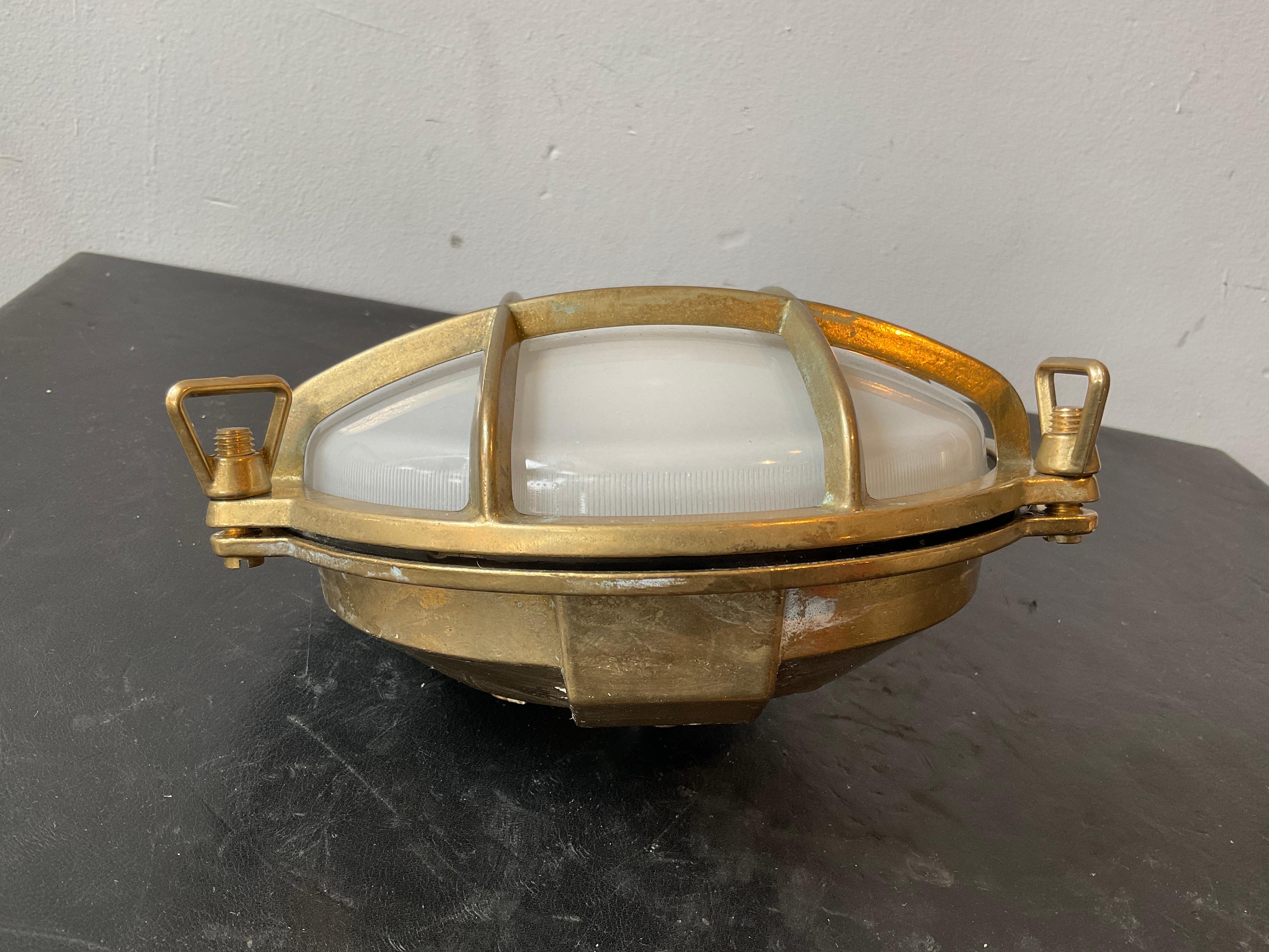 Late 20th Century Pair Of Round  Brass Nautical Sconces For Sale