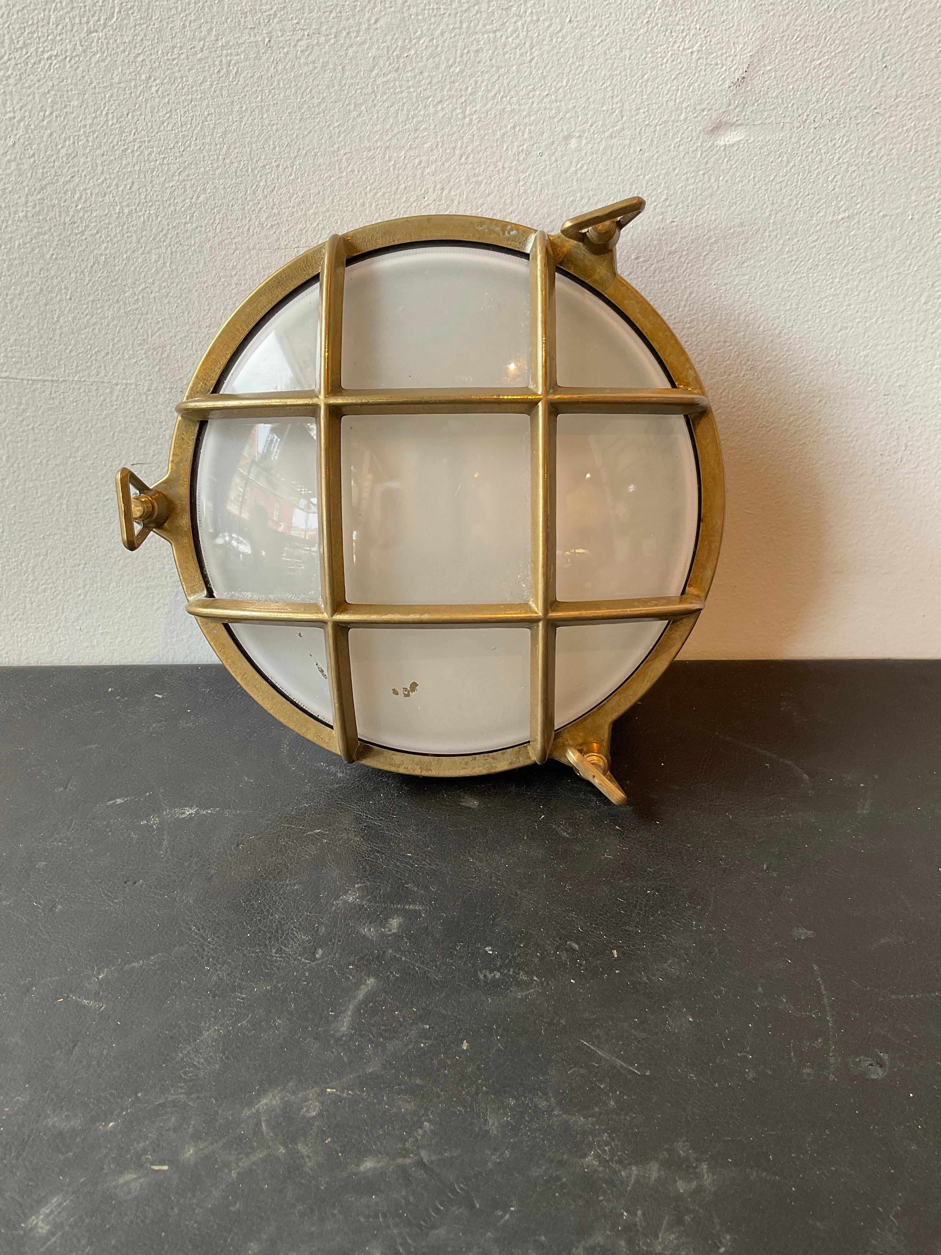 Pair Of Round  Brass Nautical Sconces For Sale 2