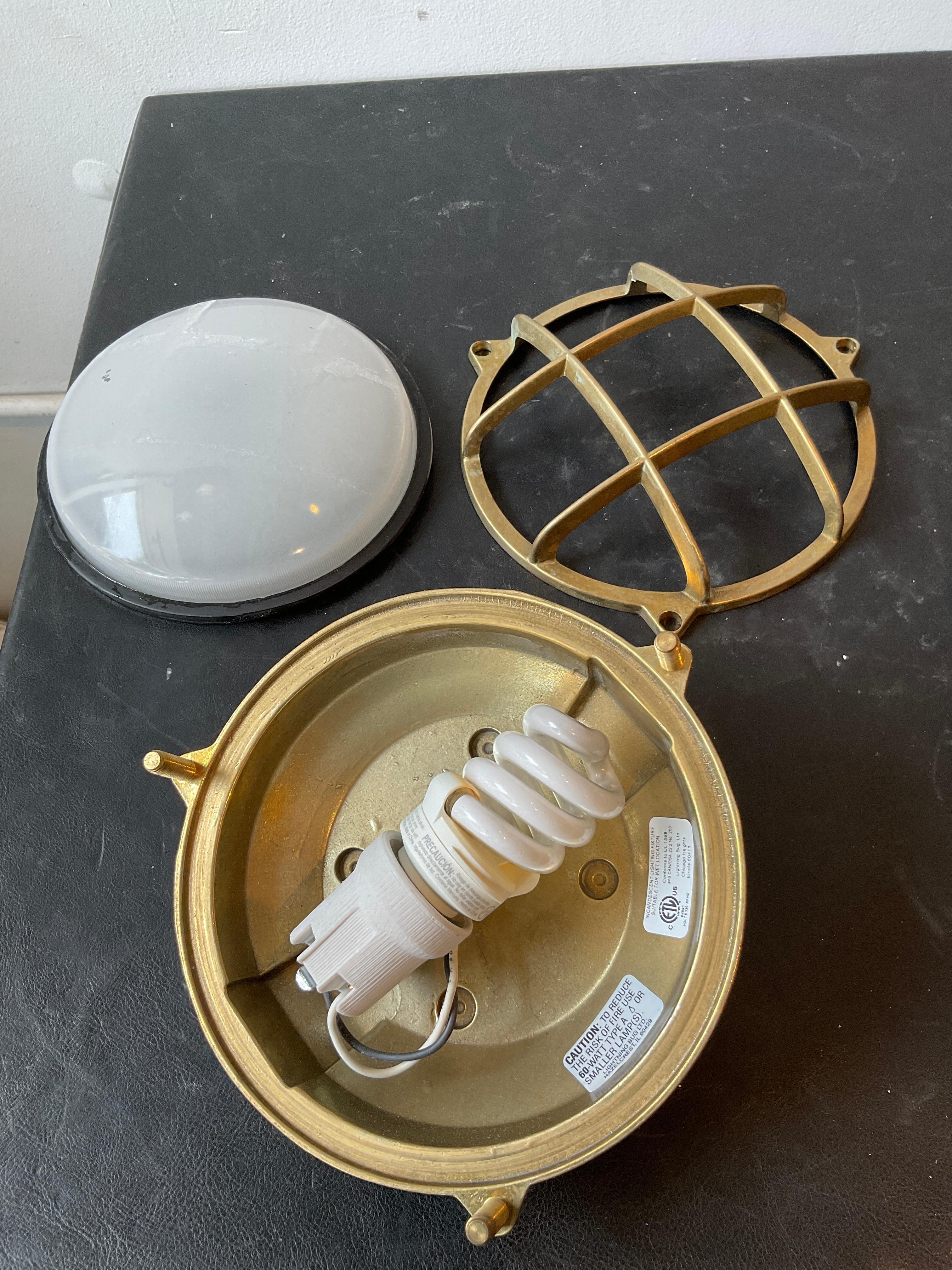 Pair Of Round  Brass Nautical Sconces For Sale 3