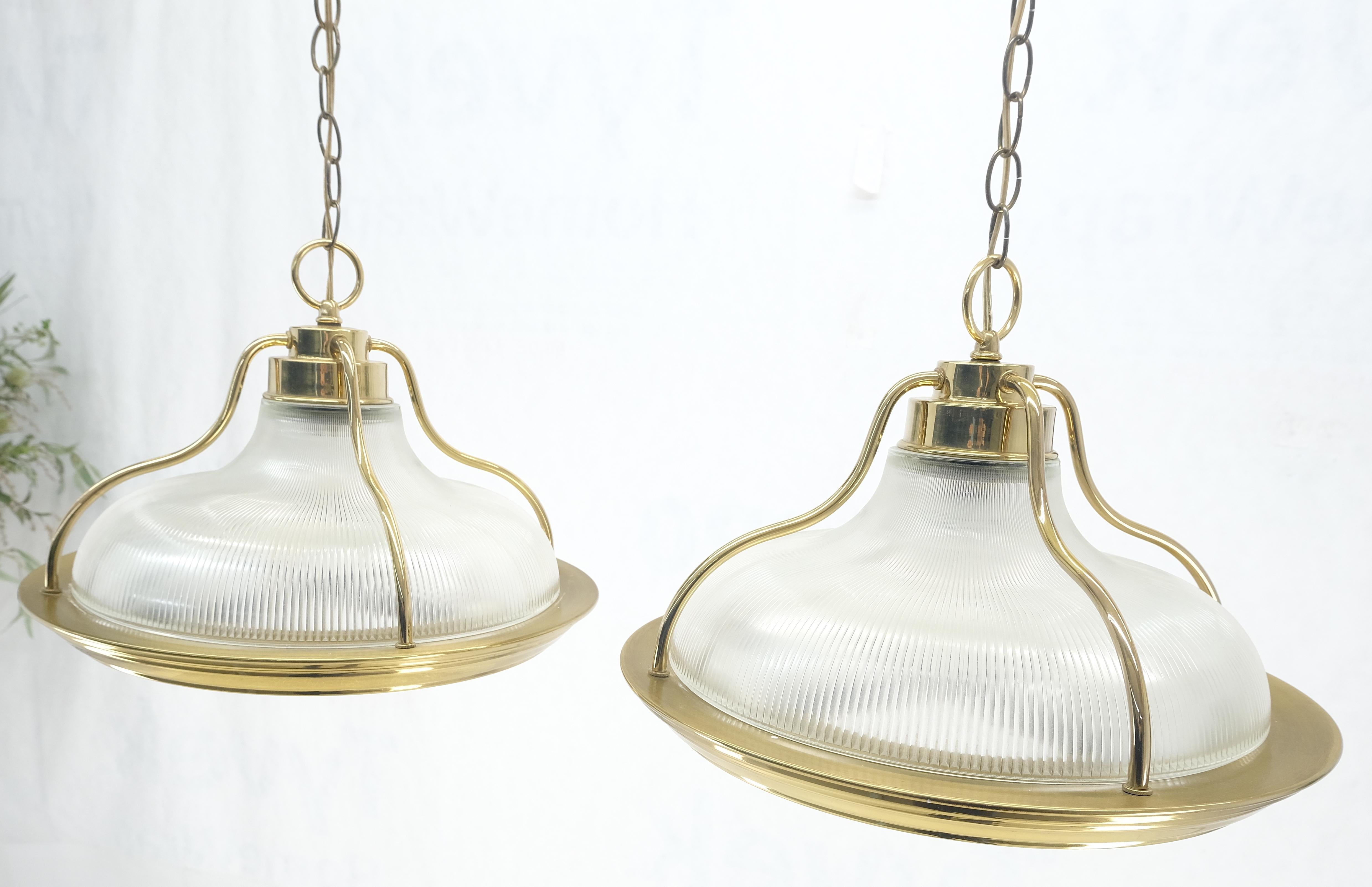 Coppia di pendenti tondi in ottone con vetro a coste e catena lunga MCM MINT! in vendita 4