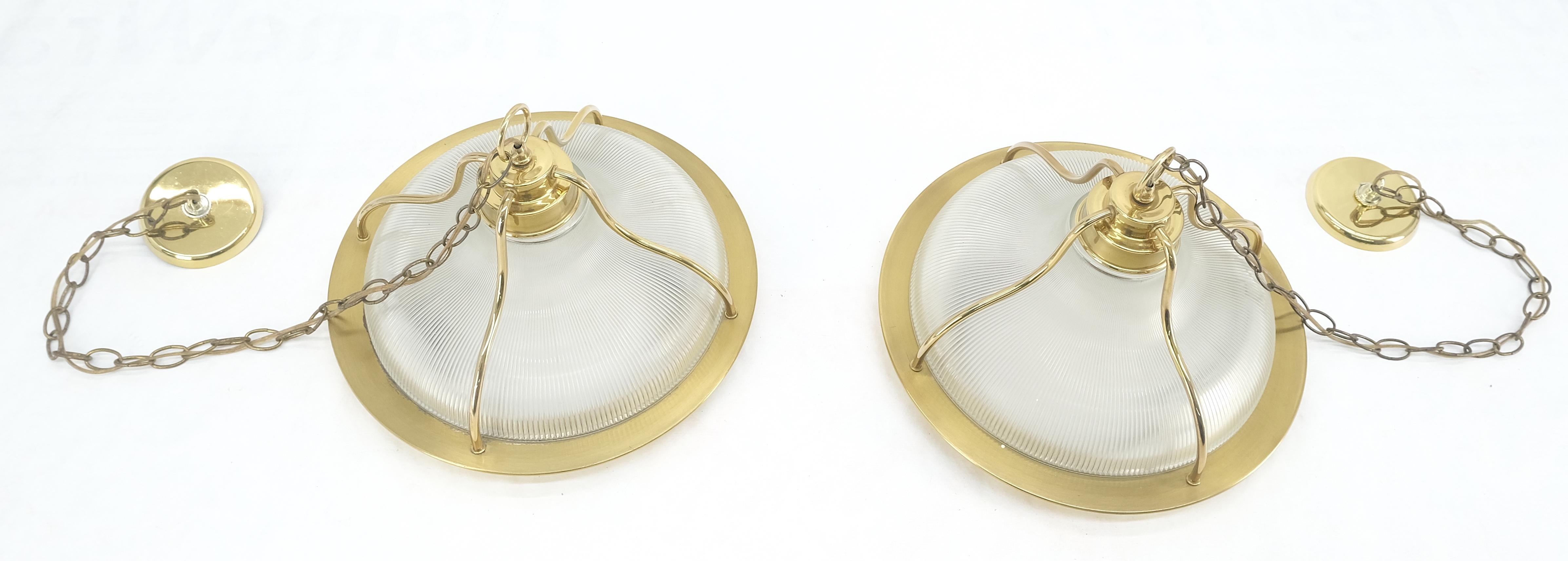 Coppia di pendenti tondi in ottone con vetro a coste e catena lunga MCM MINT! in vendita 8