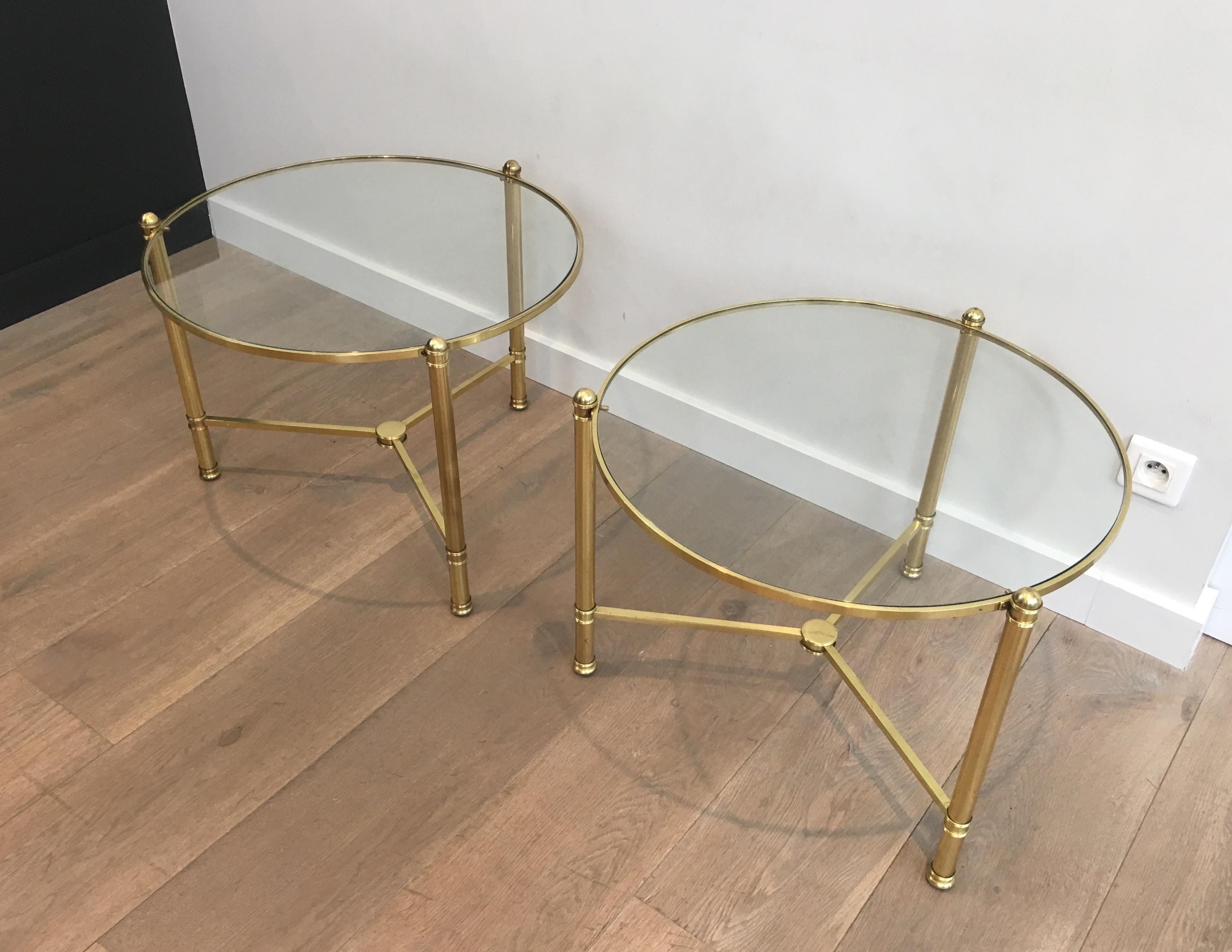 Pair of Round Brass Side Tables, French, circa 1970 7