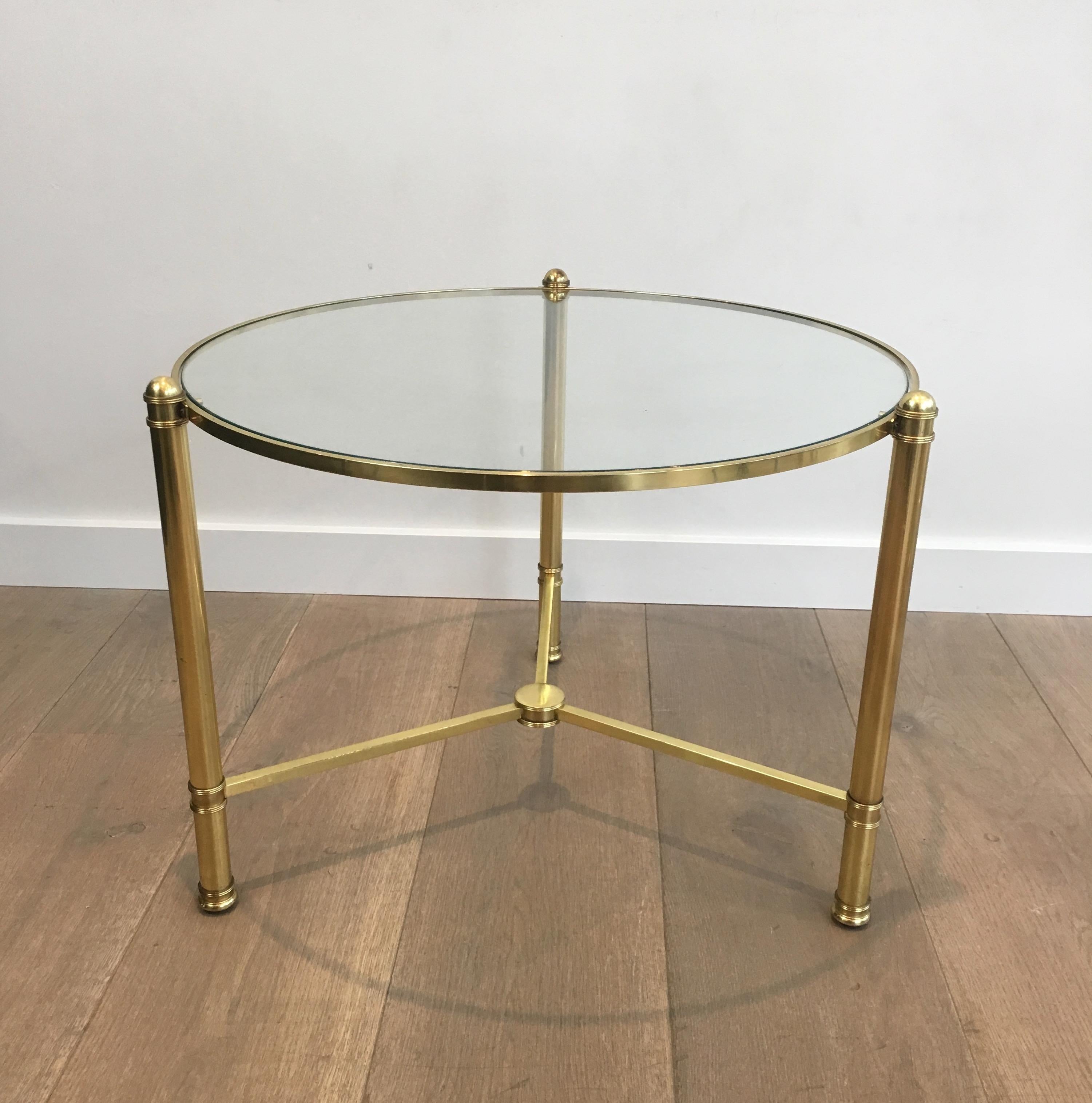 Pair of Round Brass Side Tables, French, circa 1970 9