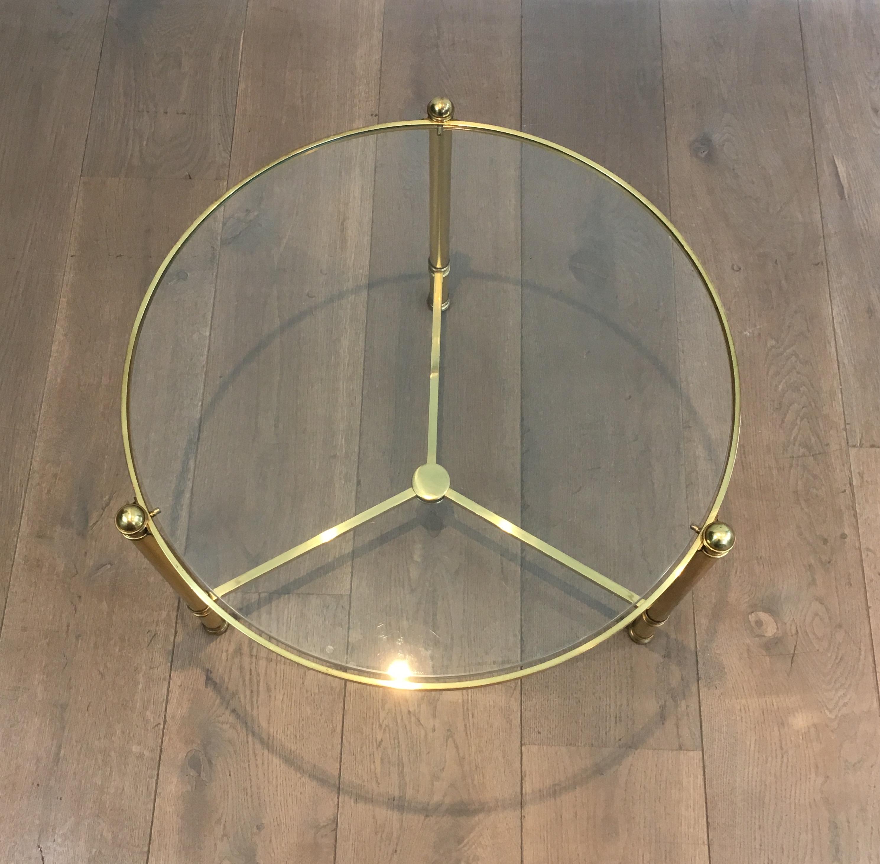Pair of Round Brass Side Tables, French, circa 1970 10