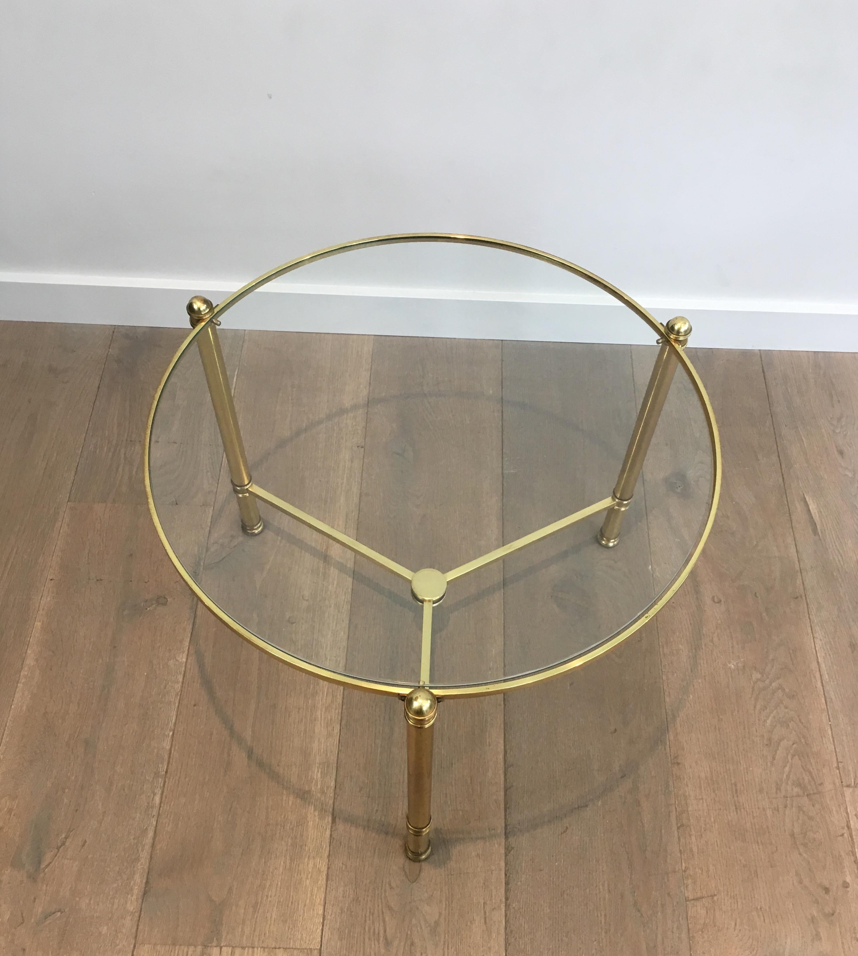 Pair of Round Brass Side Tables, French, circa 1970 11