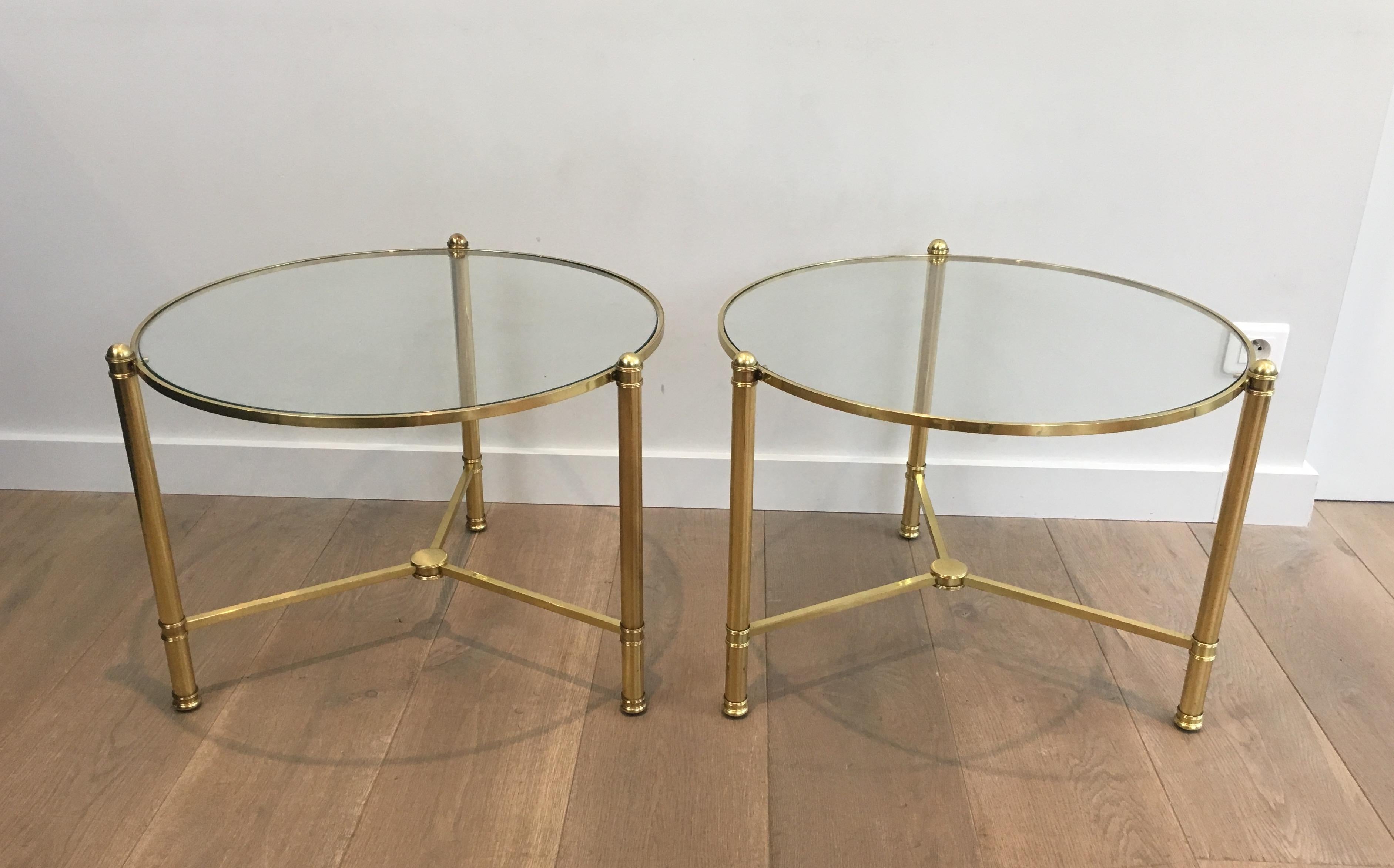 Pair of Round Brass Side Tables, French, circa 1970 15