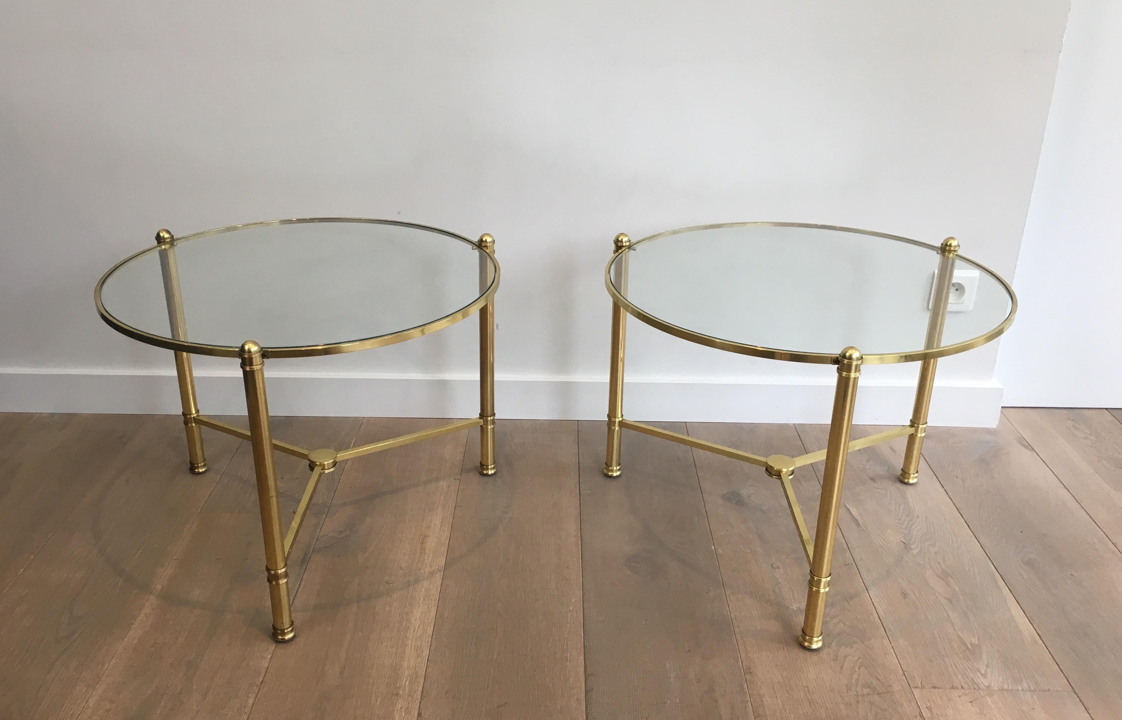 Mid-Century Modern Pair of Round Brass Side Tables, French, circa 1970