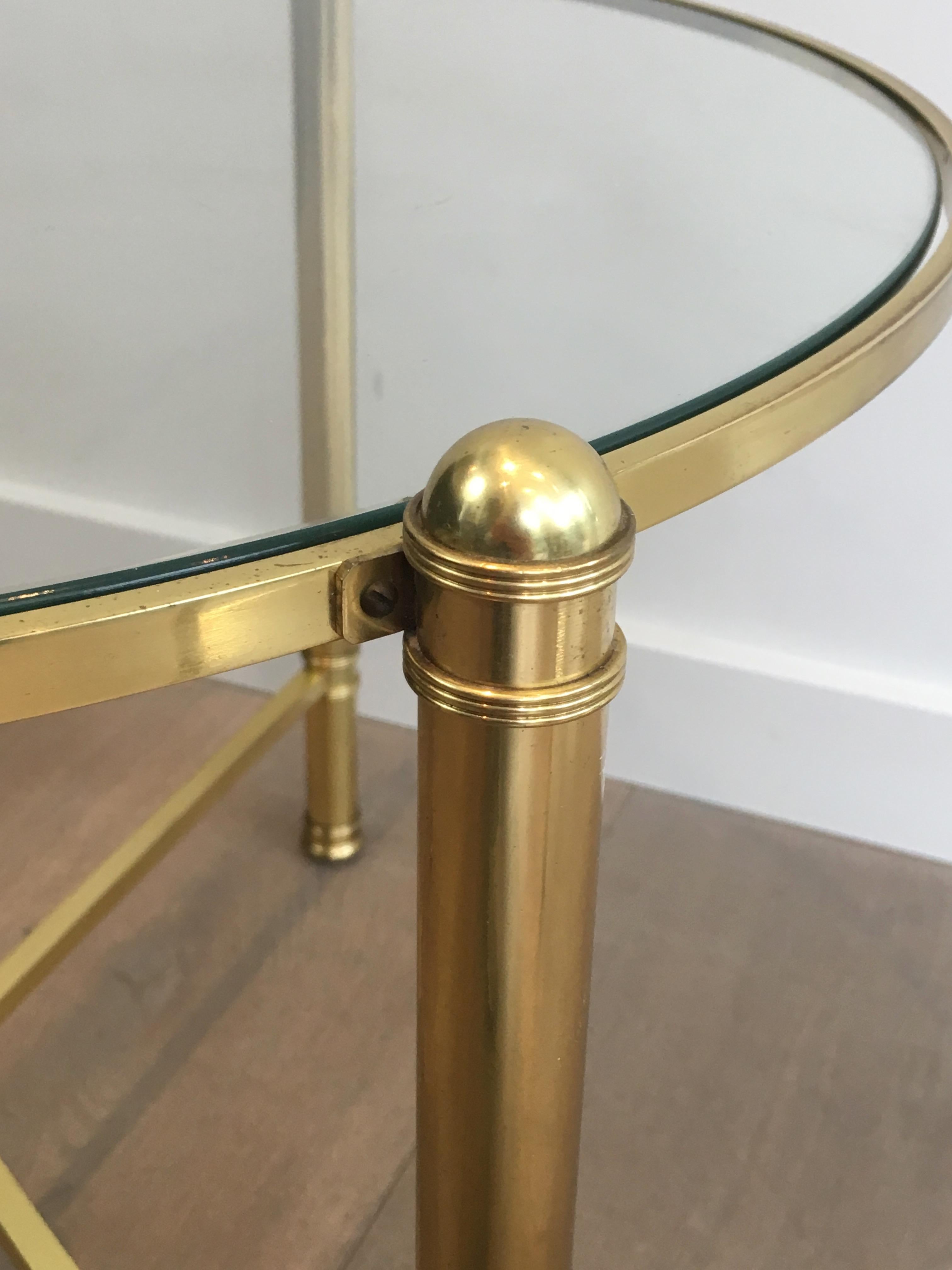 Late 20th Century Pair of Round Brass Side Tables, French, circa 1970