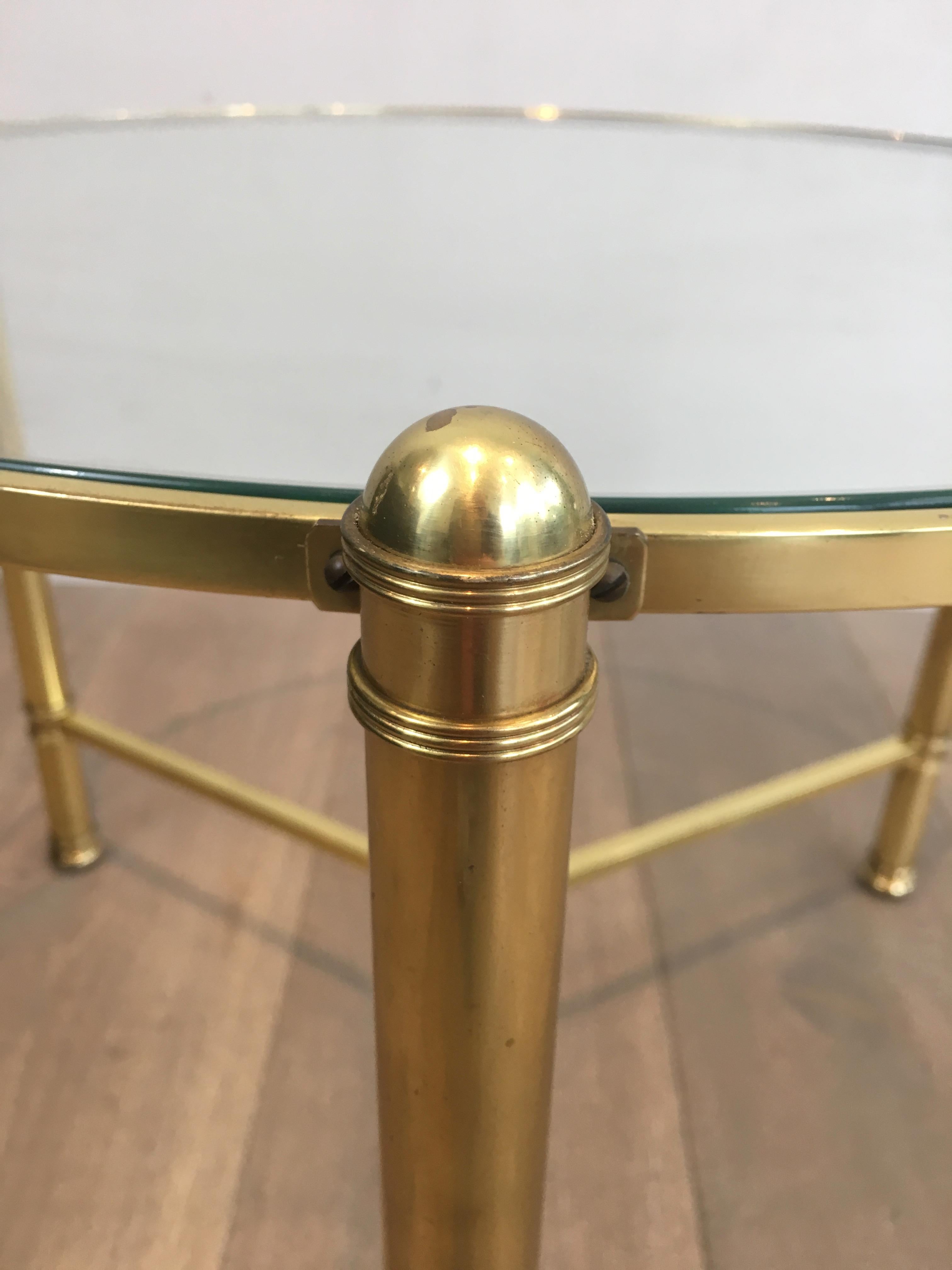 Pair of Round Brass Side Tables, French, circa 1970 4