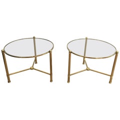 Pair of Round Brass Side Tables, French, circa 1970