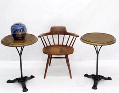 Pair of Round Brass Tops Cast Iron Tripod Bases End Side Tables