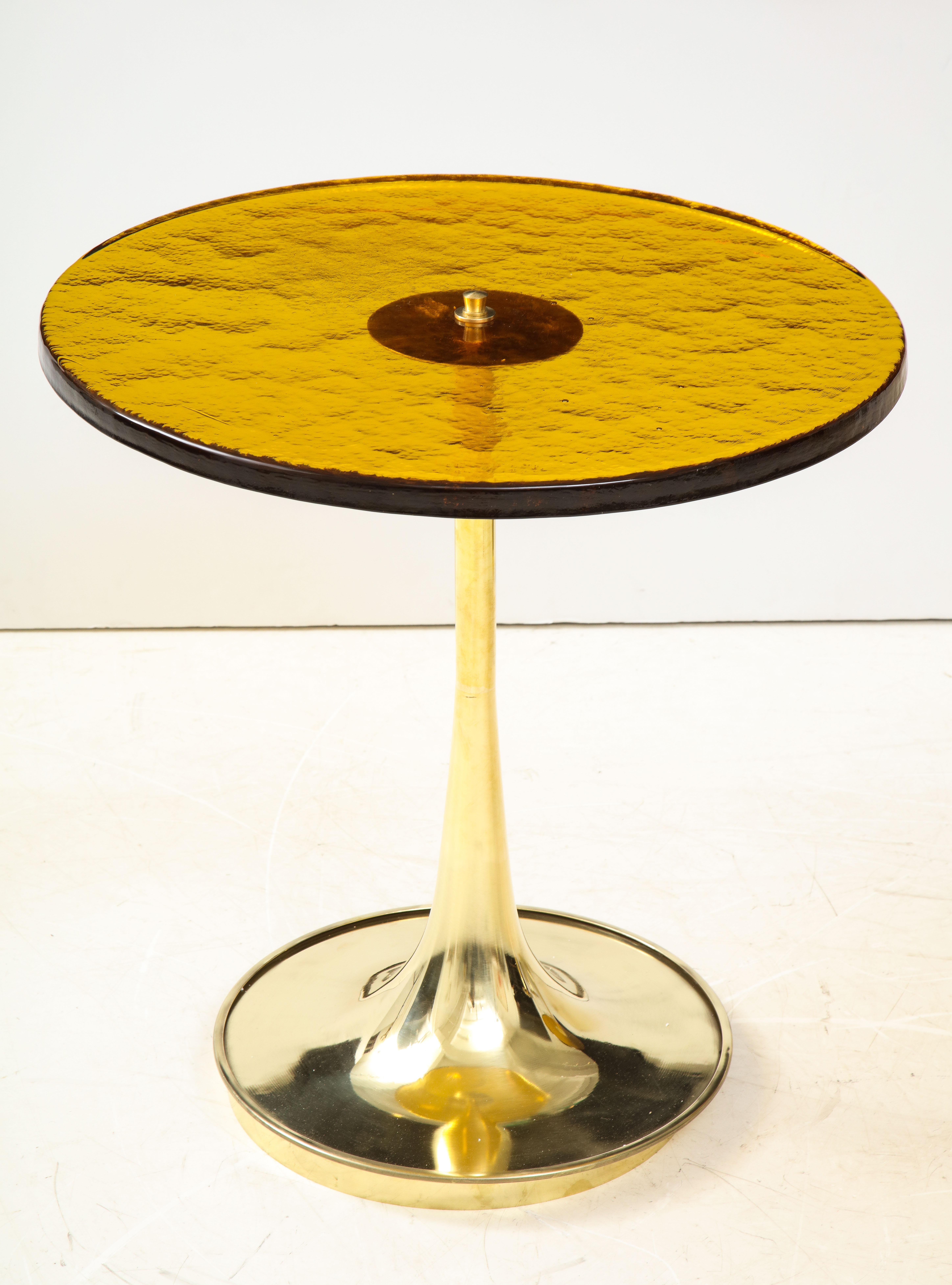 Pair of Round Bronze Murano Glass and Brass Martini or Side Tables, Italy, 2021 5