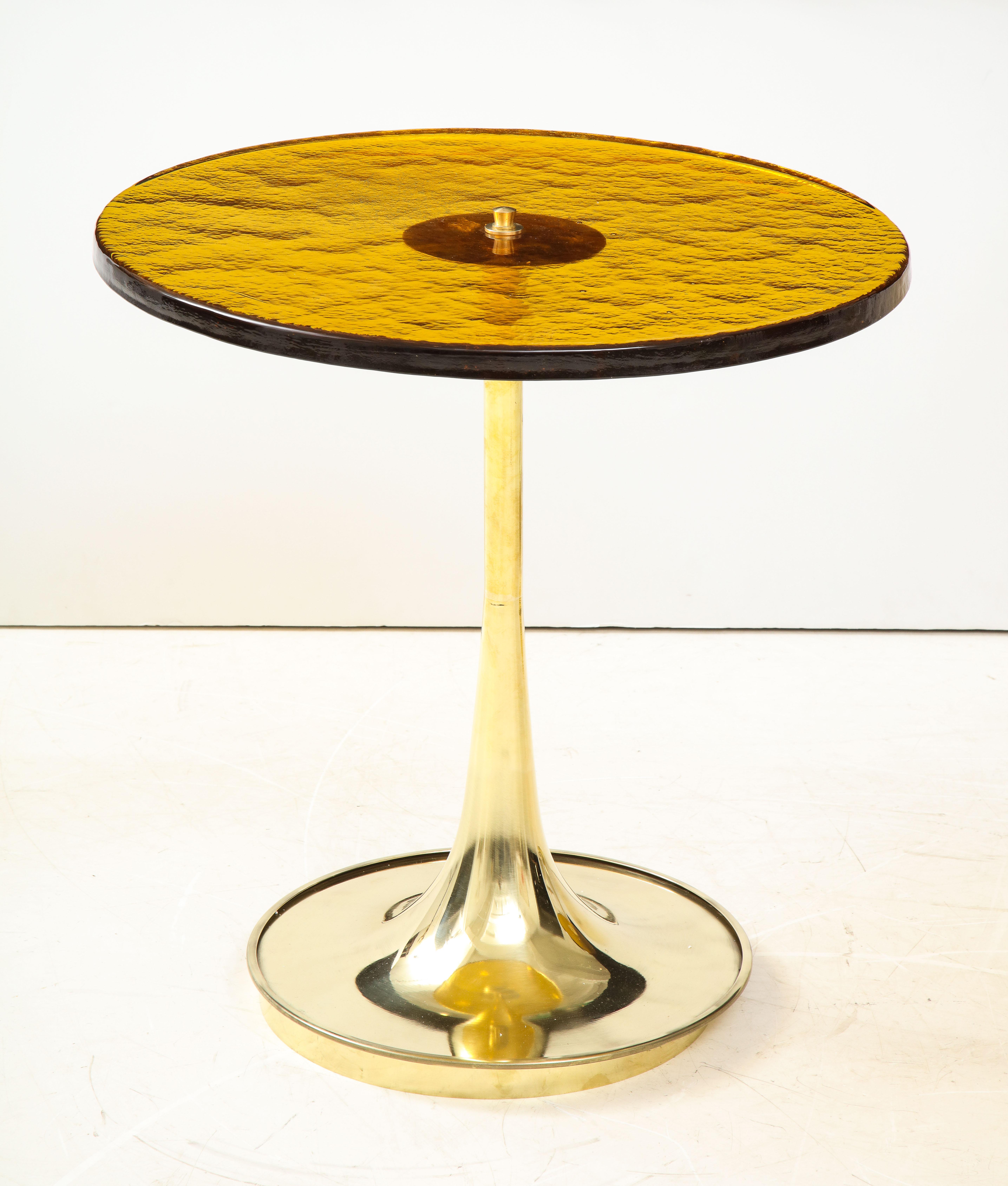 Pair of Round Bronze Murano Glass and Brass Martini or Side Tables, Italy, 2021 1