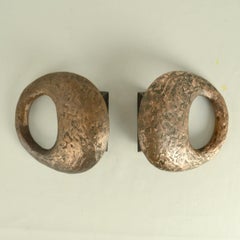 Pair of Round Bronze Relief Door Handles with Oval Grip