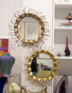 Pair of Round Brutalist Gilt Mirrors