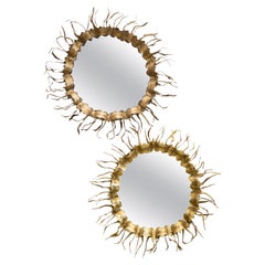 Pair of Round Brutalist Gilt Mirrors