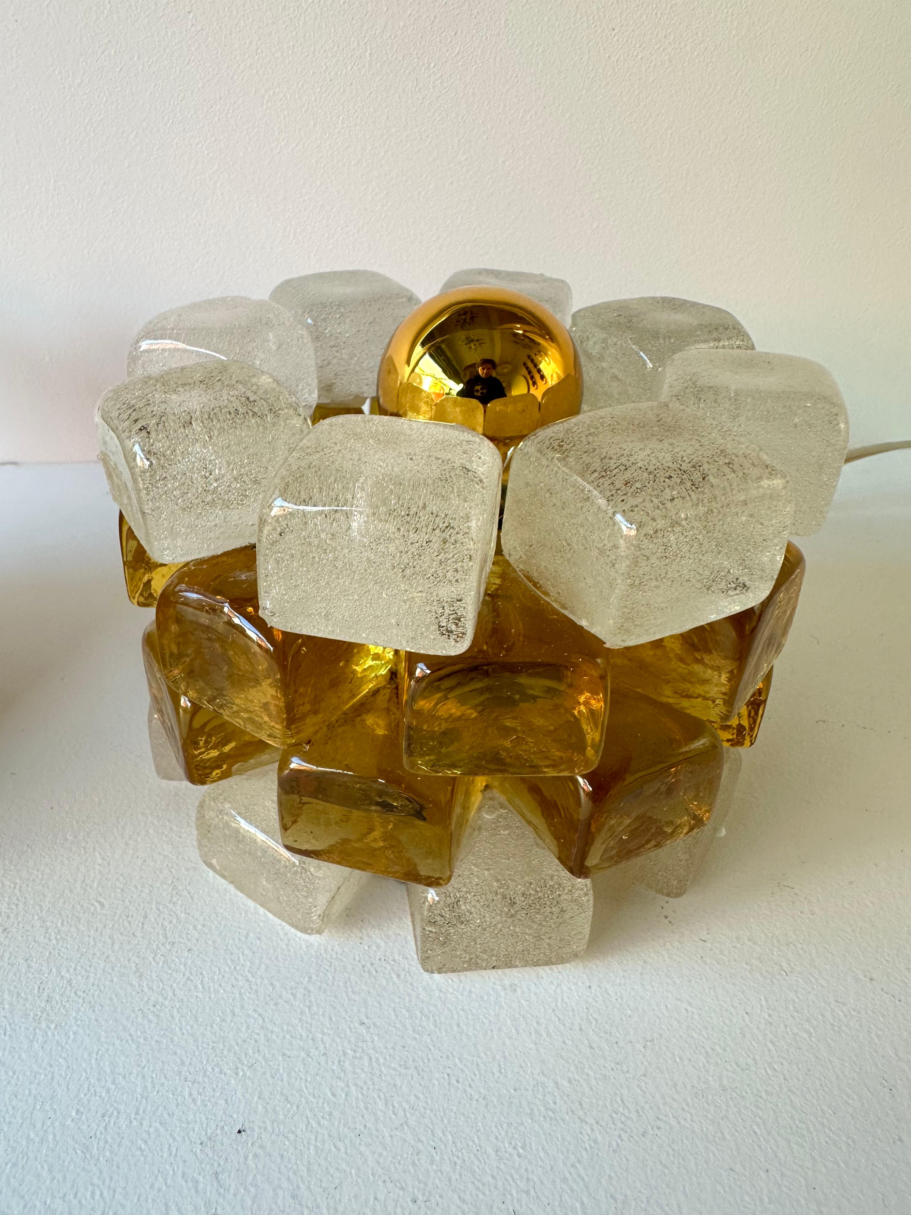 Pair of Round Bubble Glass Cube Lamps by Poliarte, Italy, 1970s For Sale 3