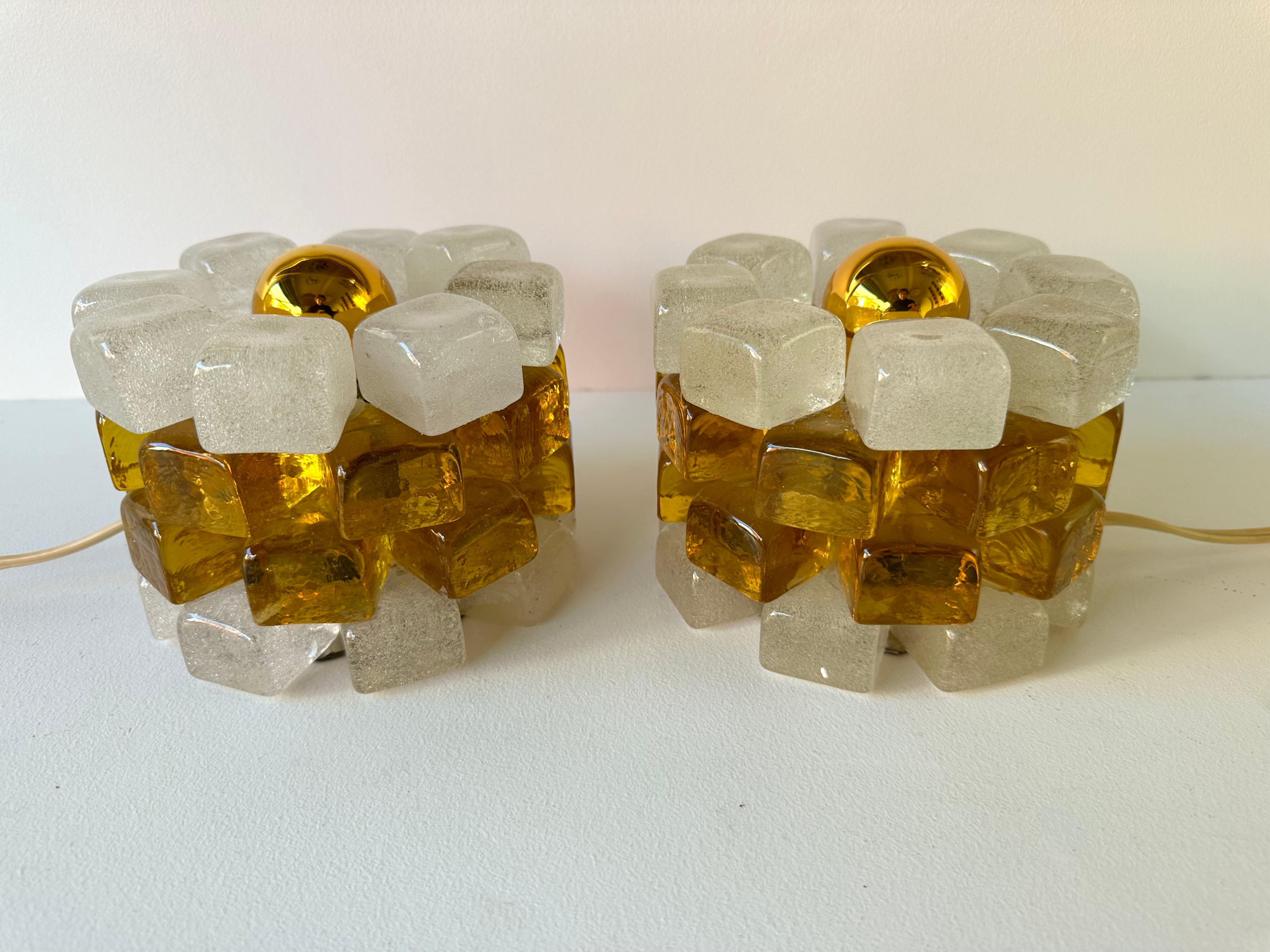 Pair of Round Bubble Glass Cube Lamps by Poliarte, Italy, 1970s For Sale 4