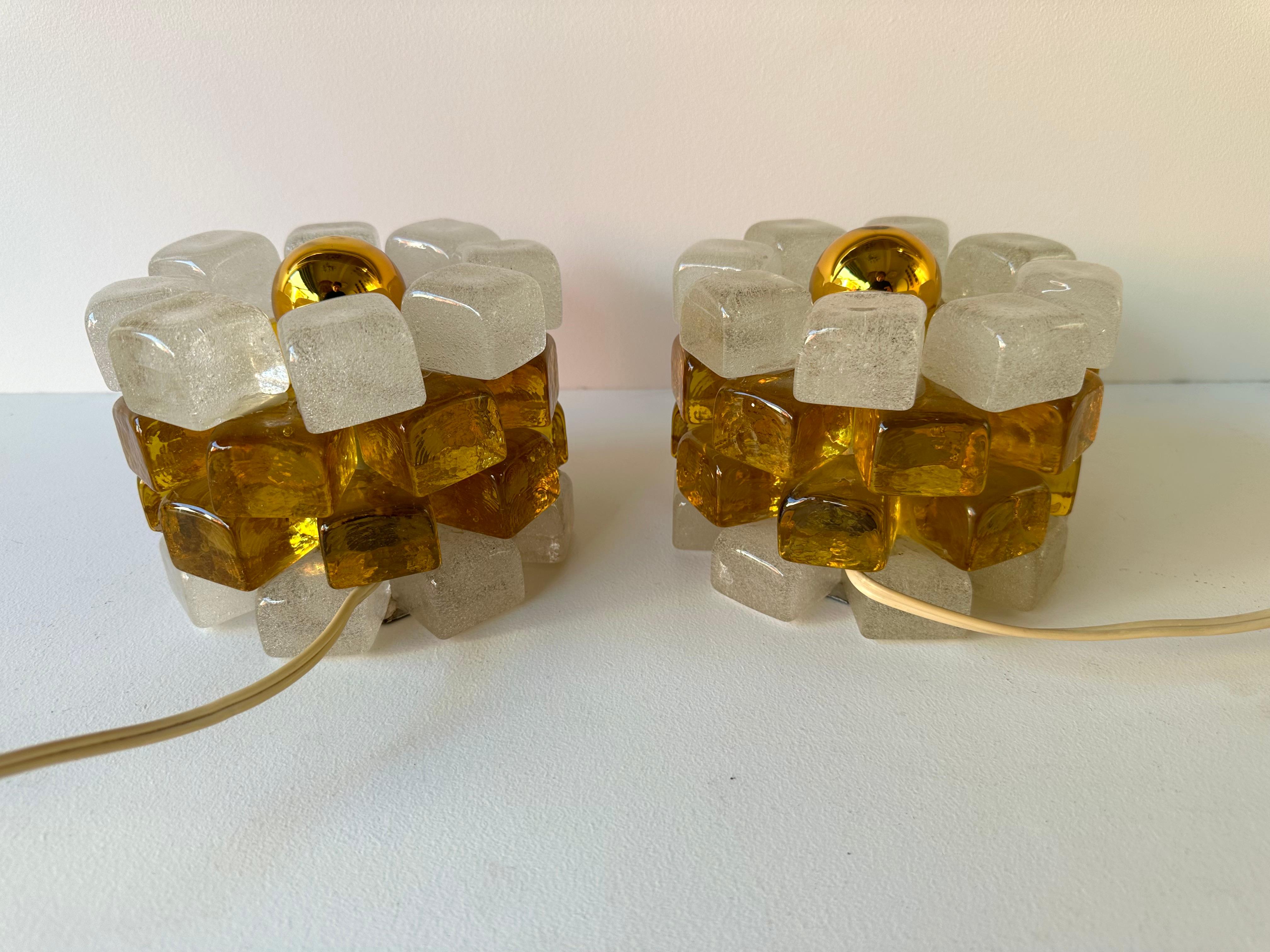 Pair of Round Bubble Glass Cube Lamps by Poliarte, Italy, 1970s For Sale 6