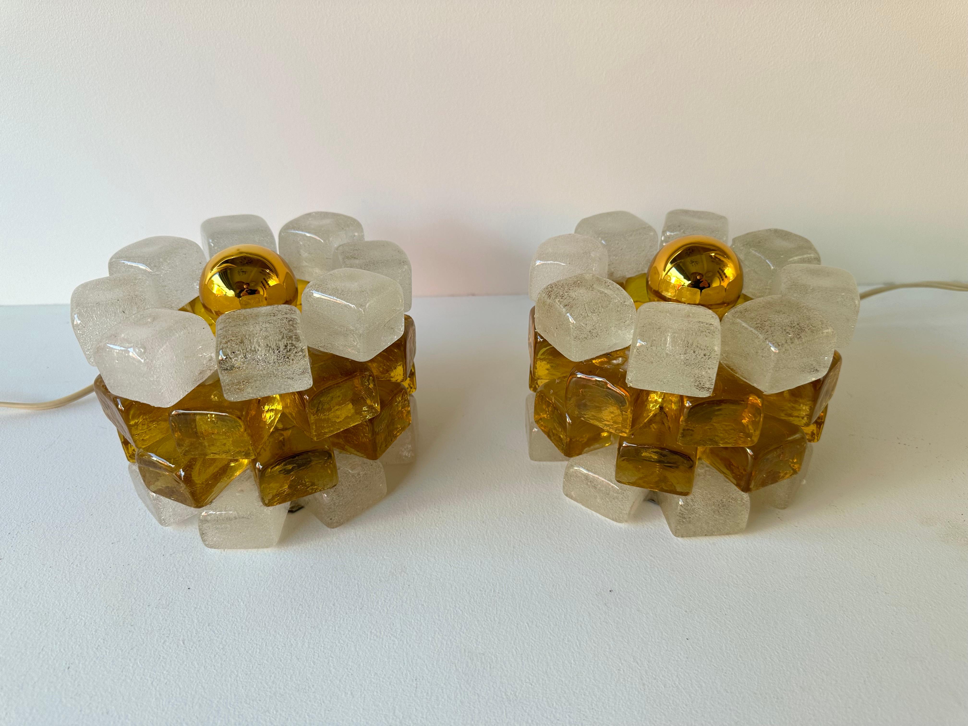 Pair of Round Bubble Glass Cube Lamps by Poliarte, Italy, 1970s In Good Condition For Sale In SAINT-OUEN, FR