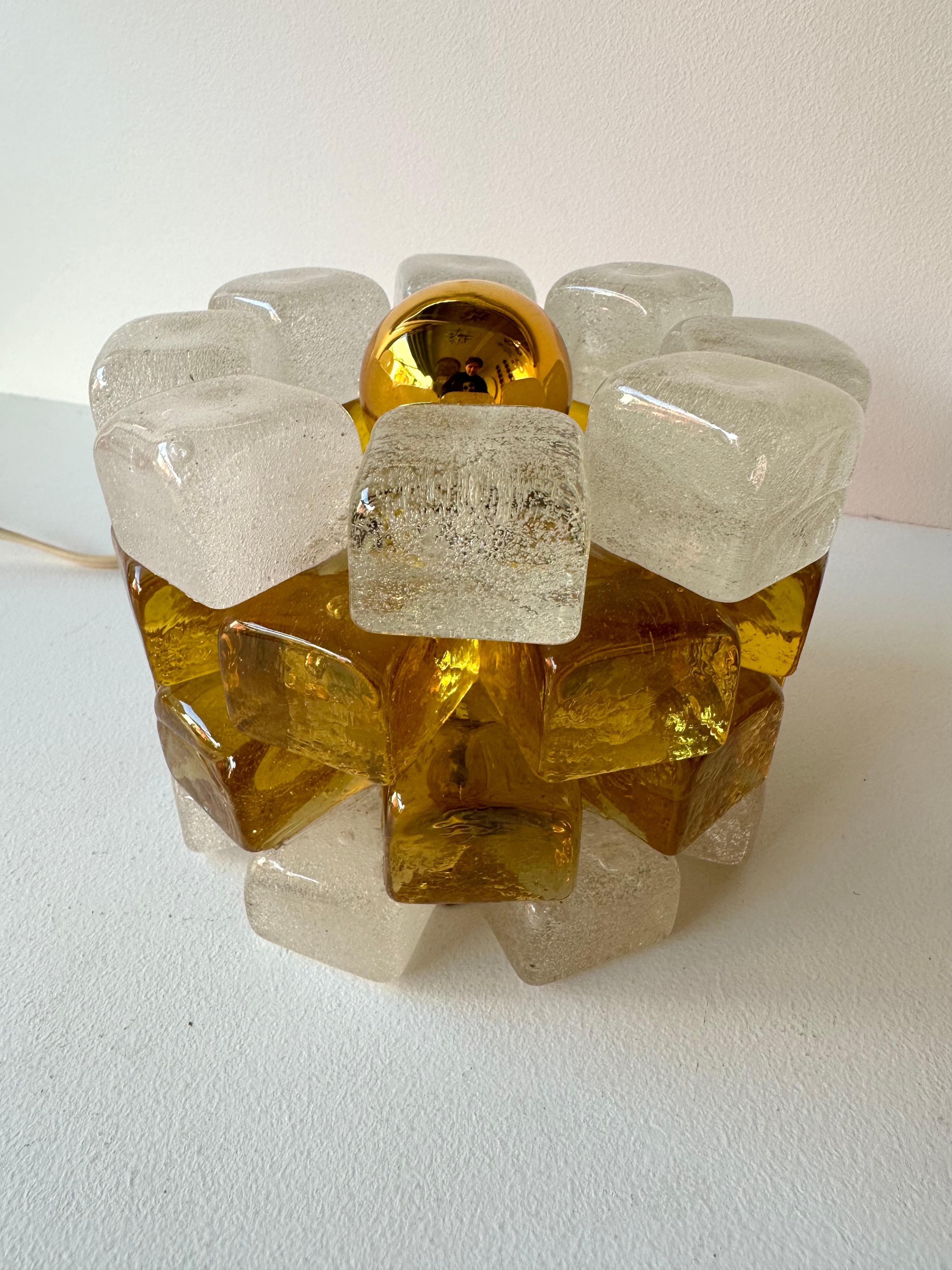 Pair of Round Bubble Glass Cube Lamps by Poliarte, Italy, 1970s For Sale 2