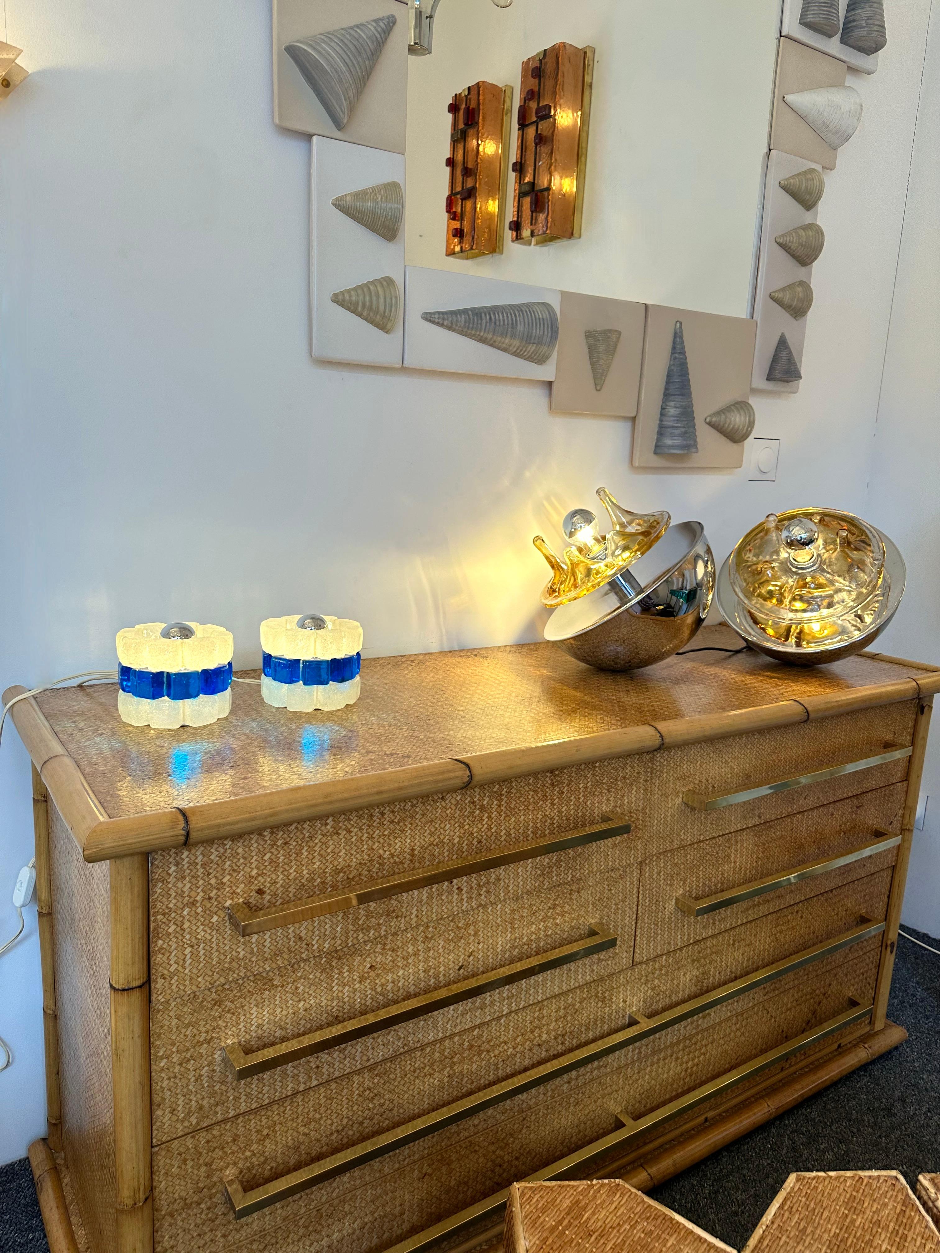 Late 20th Century Pair of Round Bubble Glass Lamps by Poliarte, Italy, 1970s For Sale