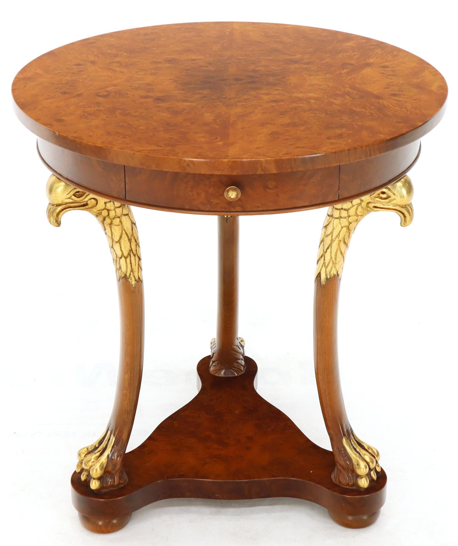 Pair of Round Burl Wood French Empire Gold Gilt Carved Eagles Stands End Tables 3