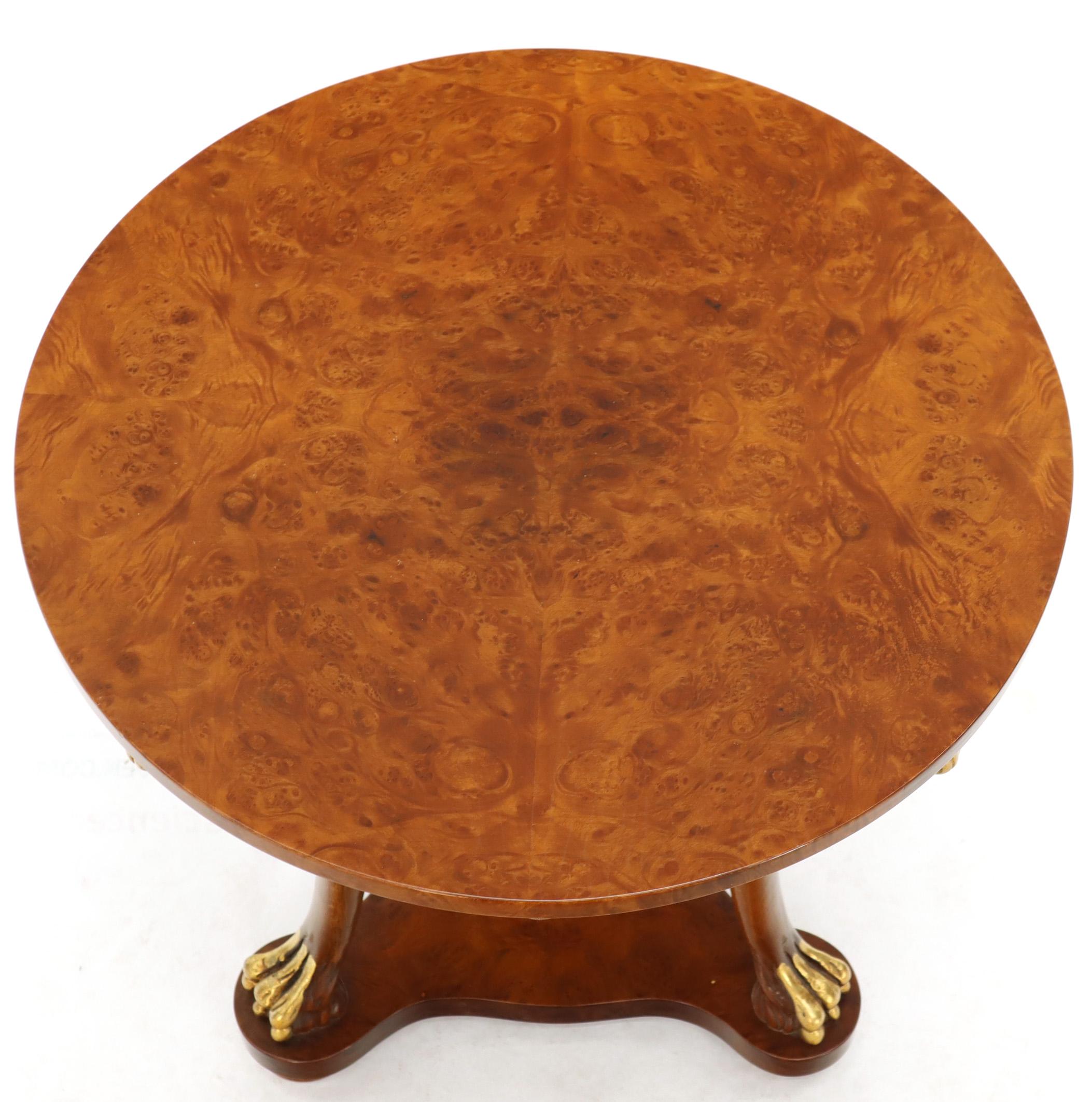 Pair of Round Burl Wood French Empire Gold Gilt Carved Eagles Stands End Tables 4