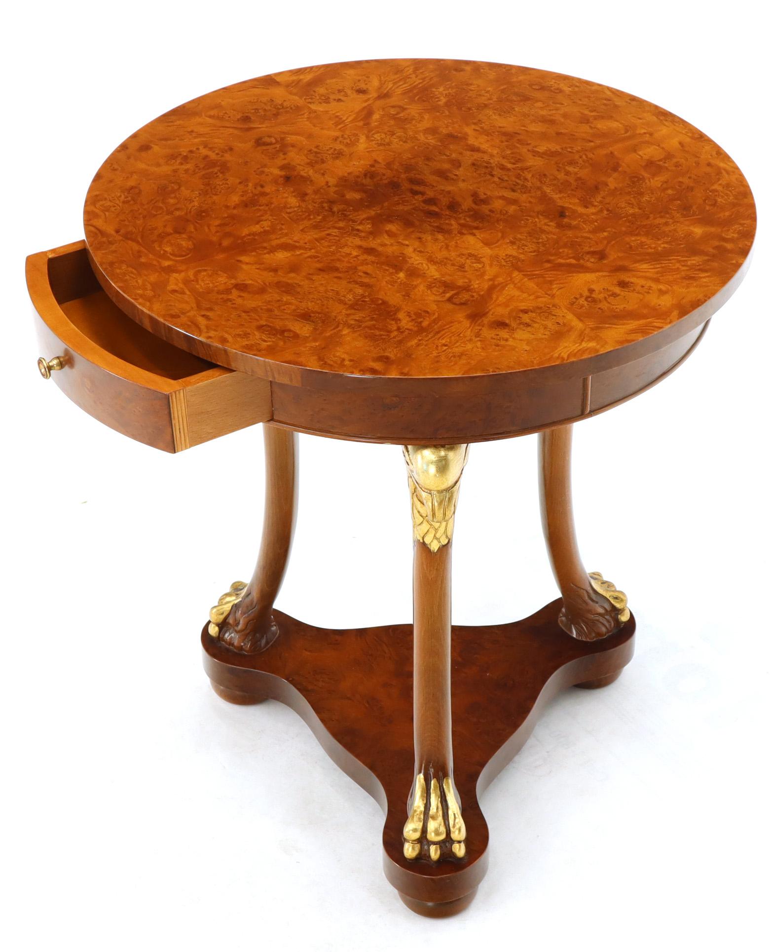 Pair of Round Burl Wood French Empire Gold Gilt Carved Eagles Stands End Tables 5