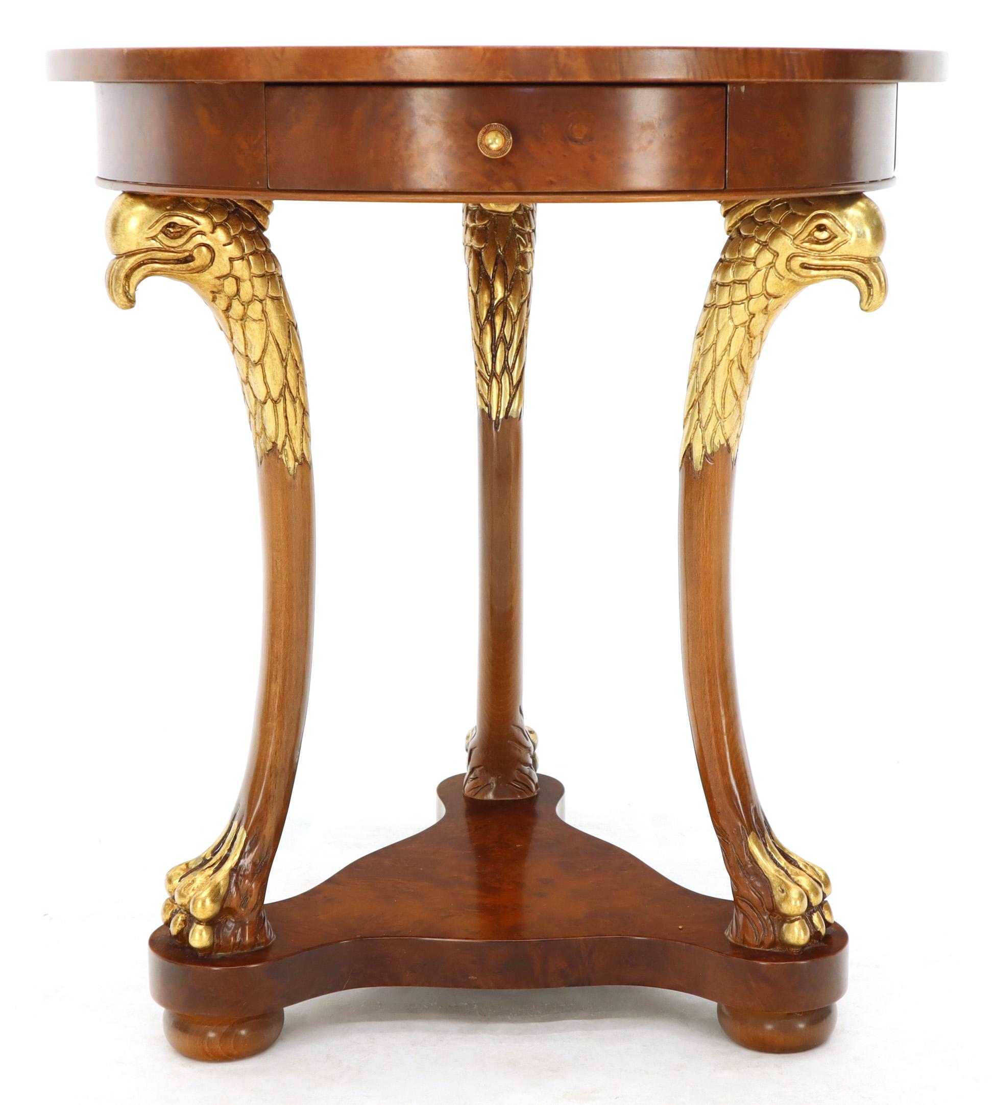 Pair of Round Burl Wood French Empire Gold Gilt Carved Eagles Stands End Tables 6