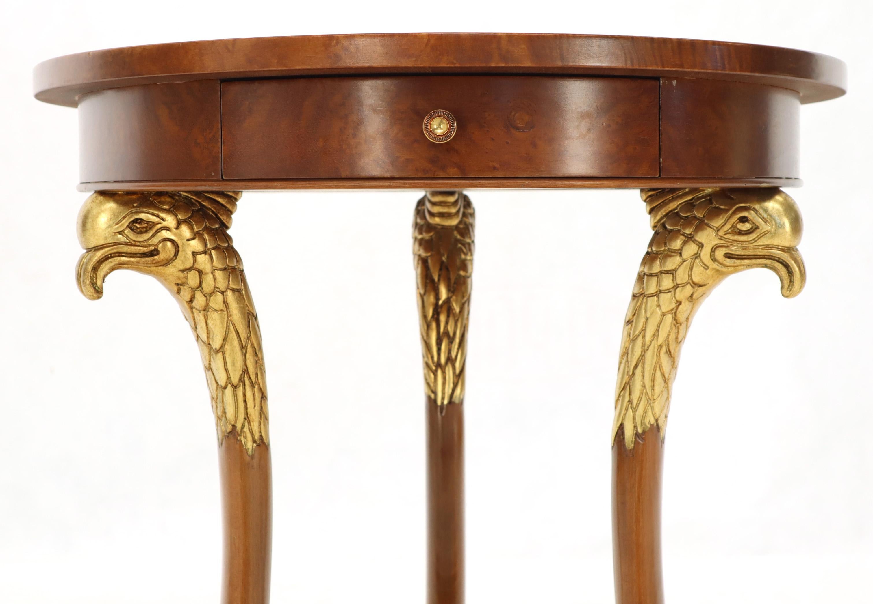 Pair of Round Burl Wood French Empire Gold Gilt Carved Eagles Stands End Tables 9
