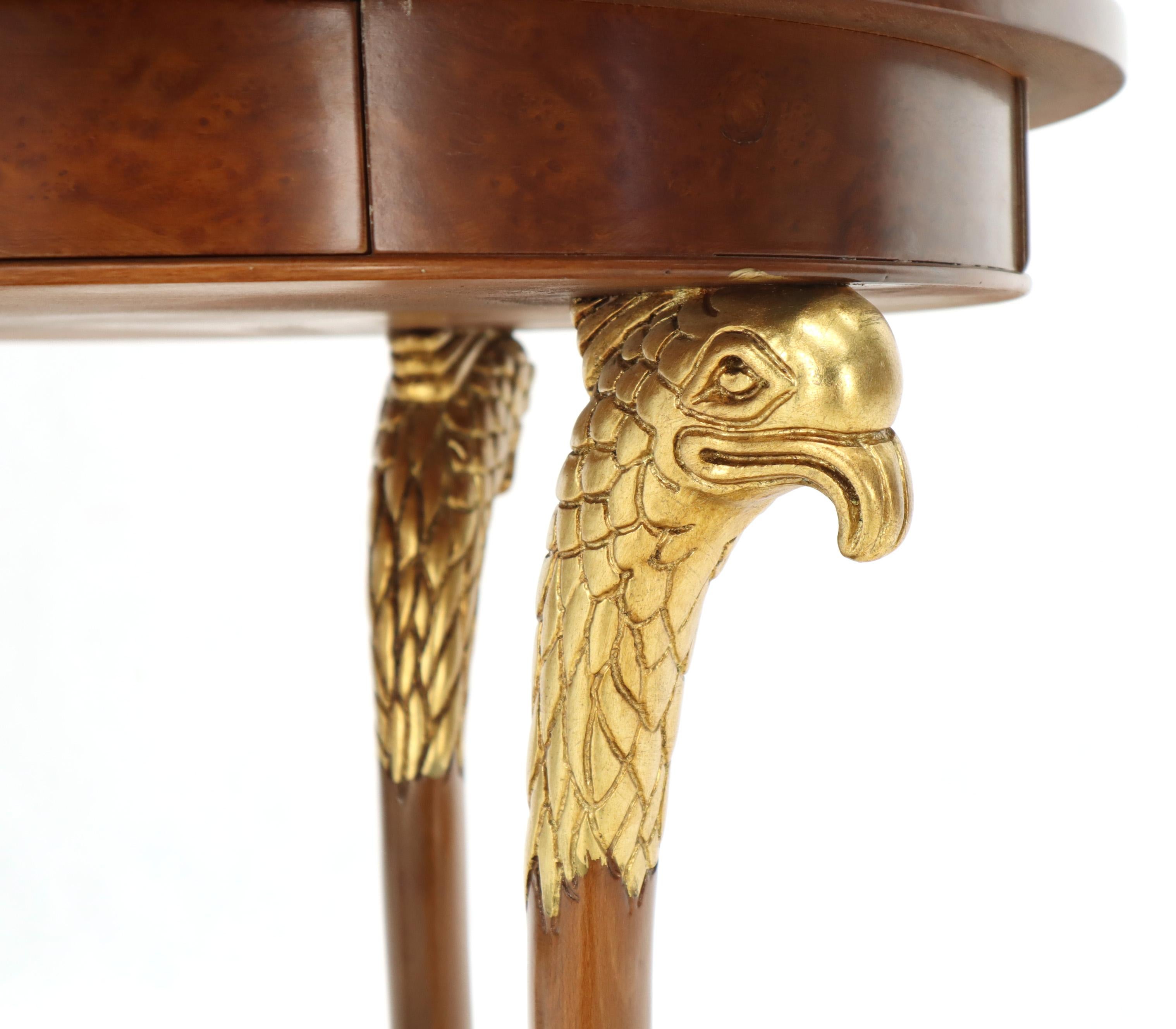 Pair of Round Burl Wood French Empire Gold Gilt Carved Eagles Stands End Tables 10